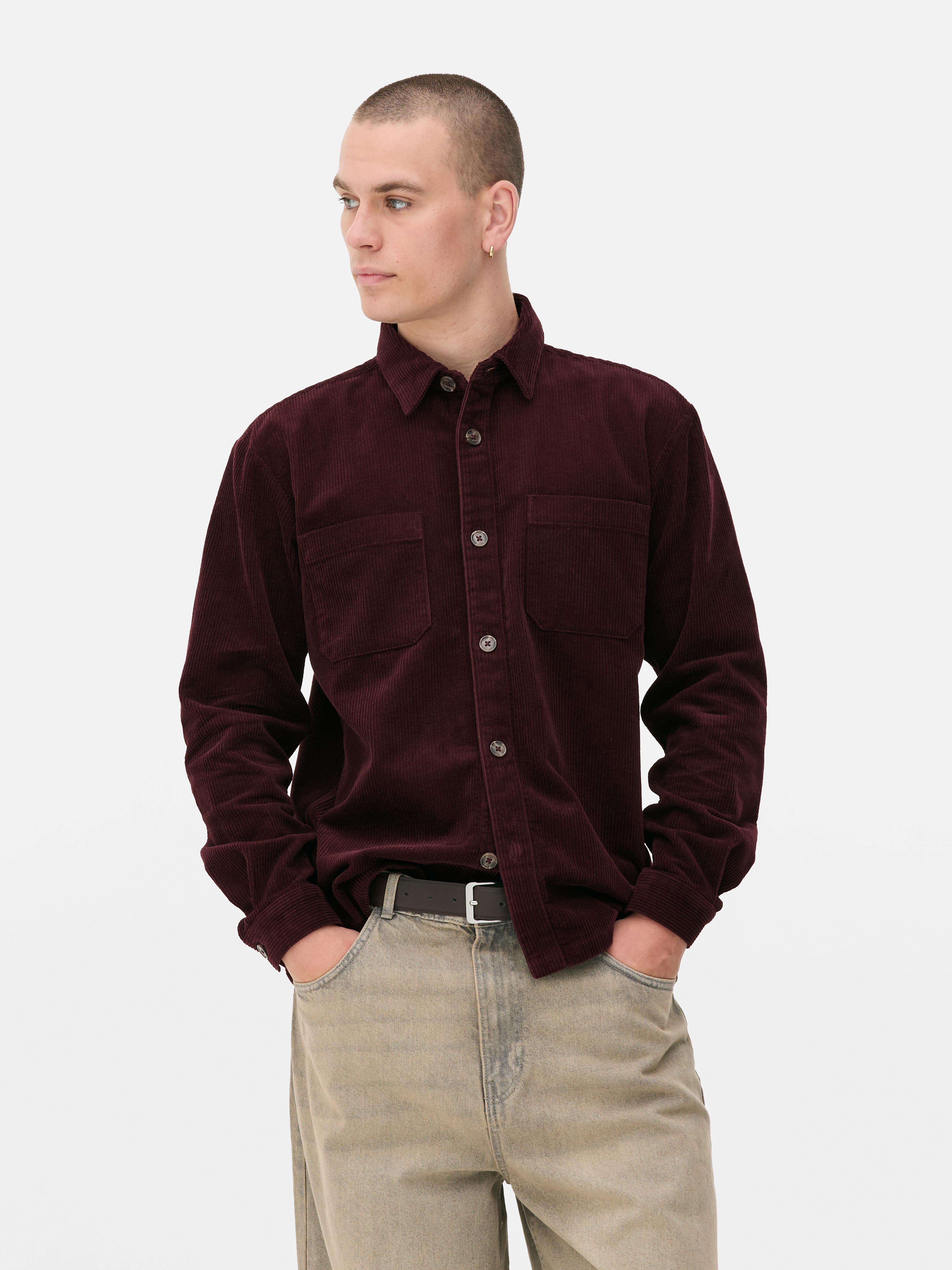 Button-Up Corduroy Overshirt Burgundy