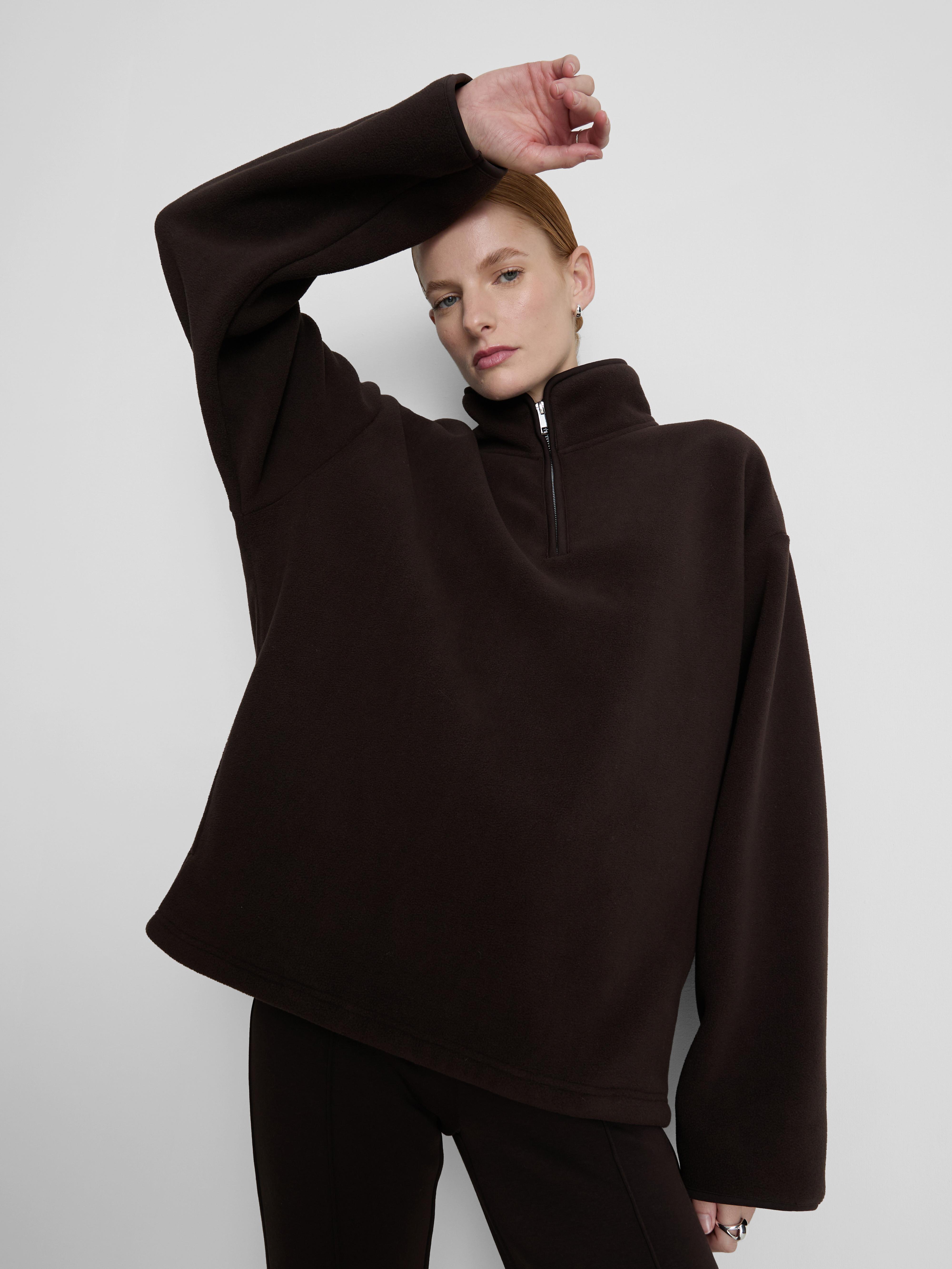 Paula Echevarría Fleece Lined Half Zip Jumper Chocolate