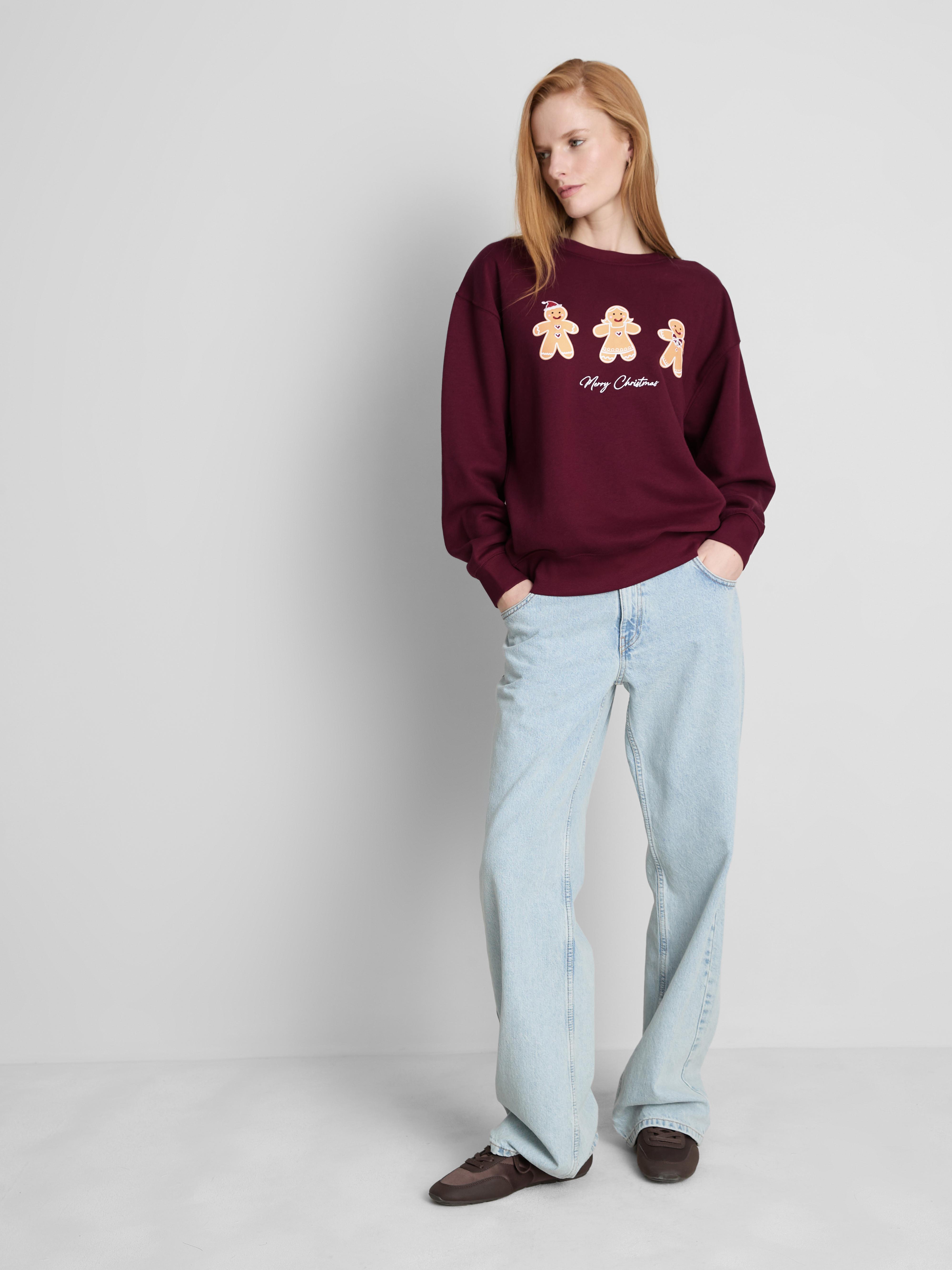 Christmas Cotton Blend Sweatshirt Burgundy