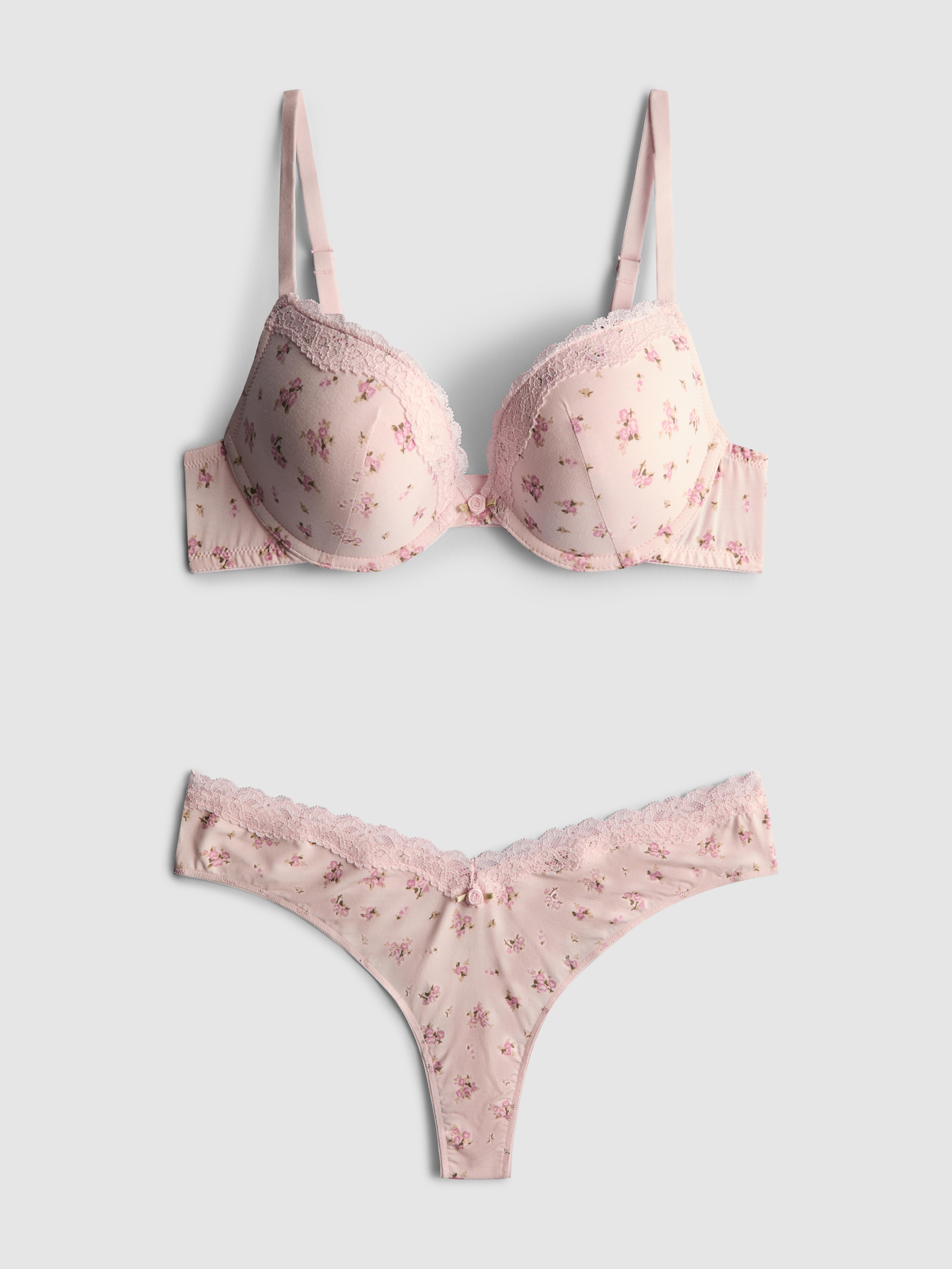 Printed Push Up Bra and Thong Set