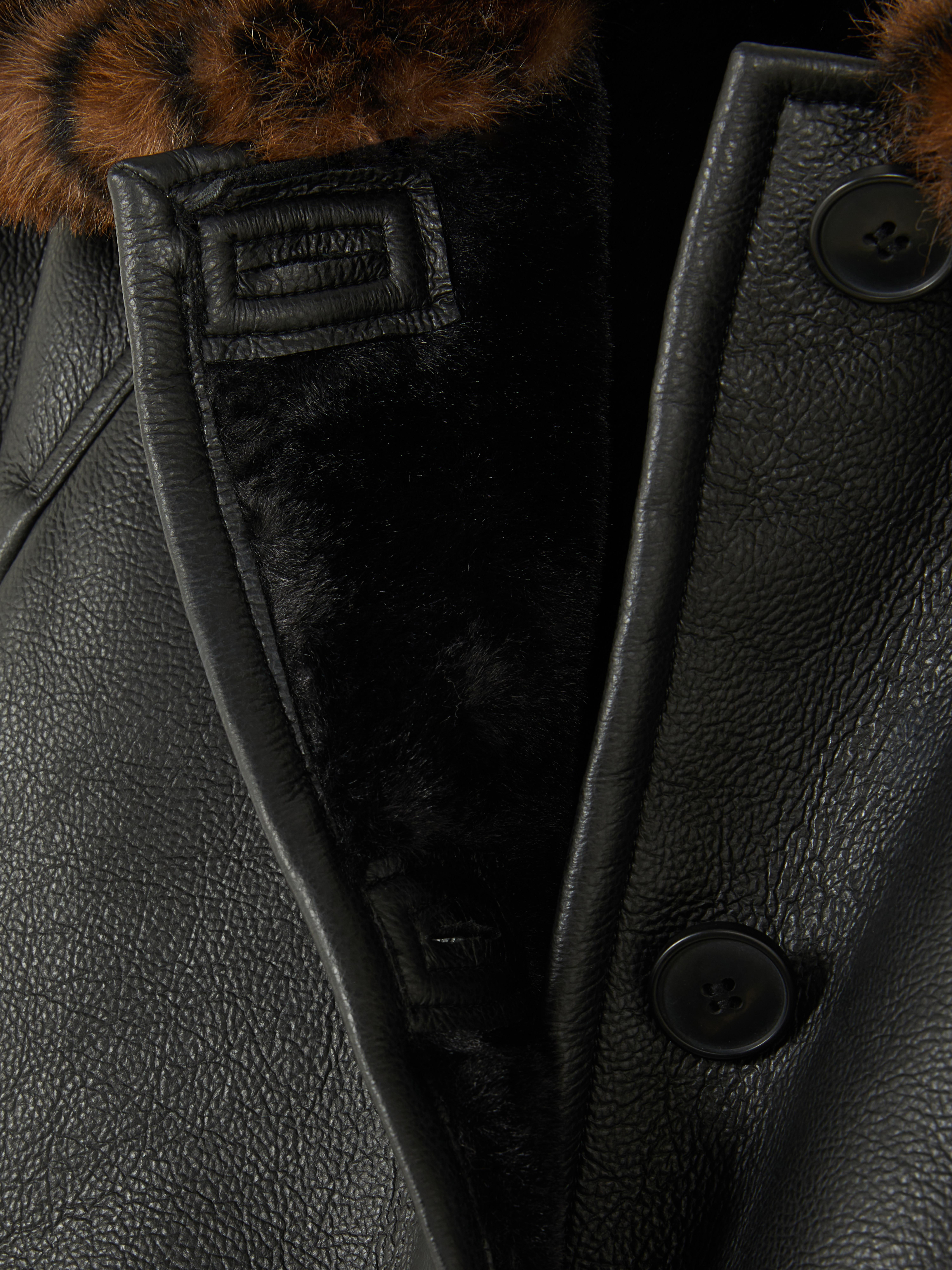 Leopard Trim Faux Leather Jacket