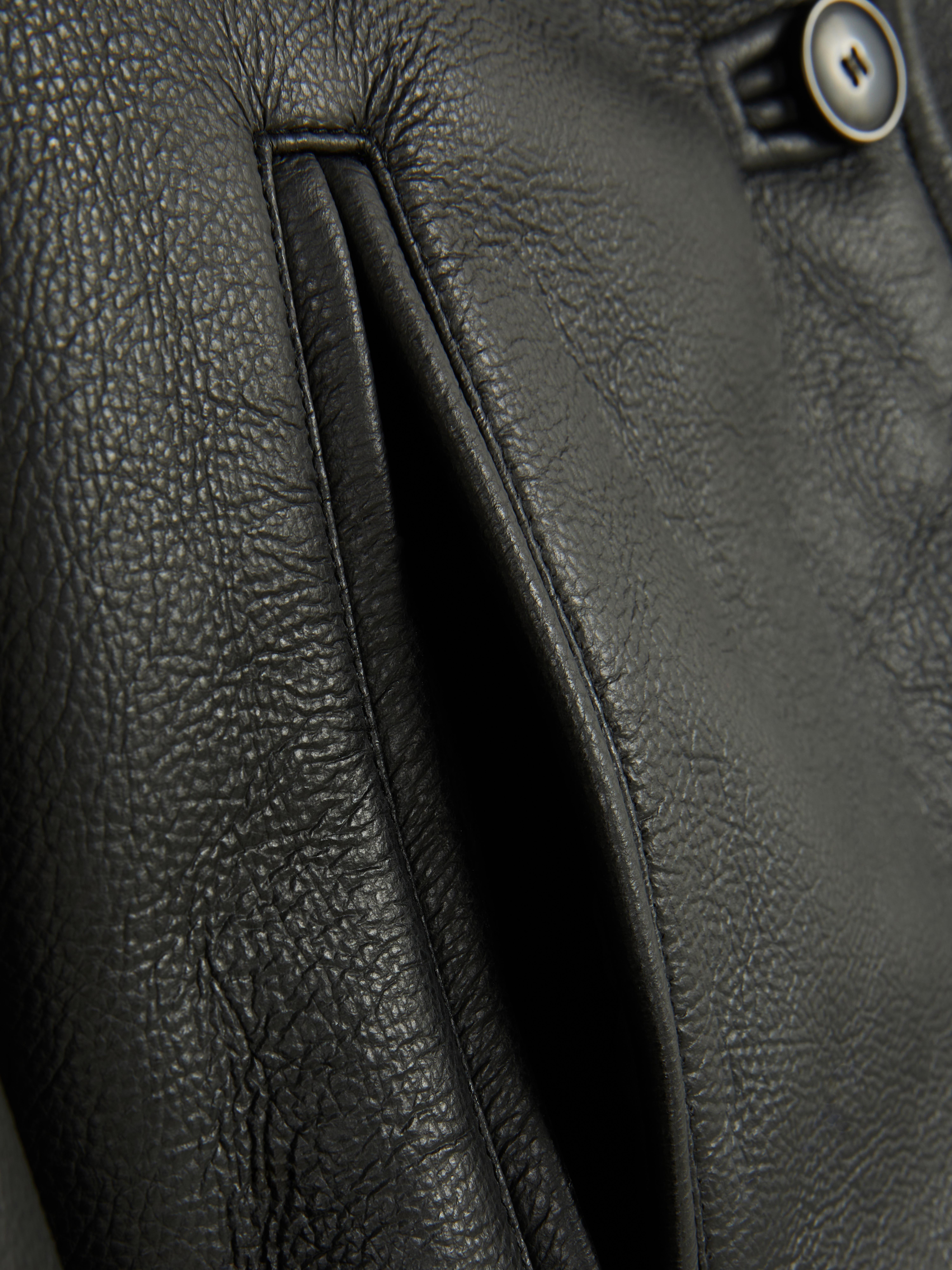 Leopard Trim Faux Leather Jacket