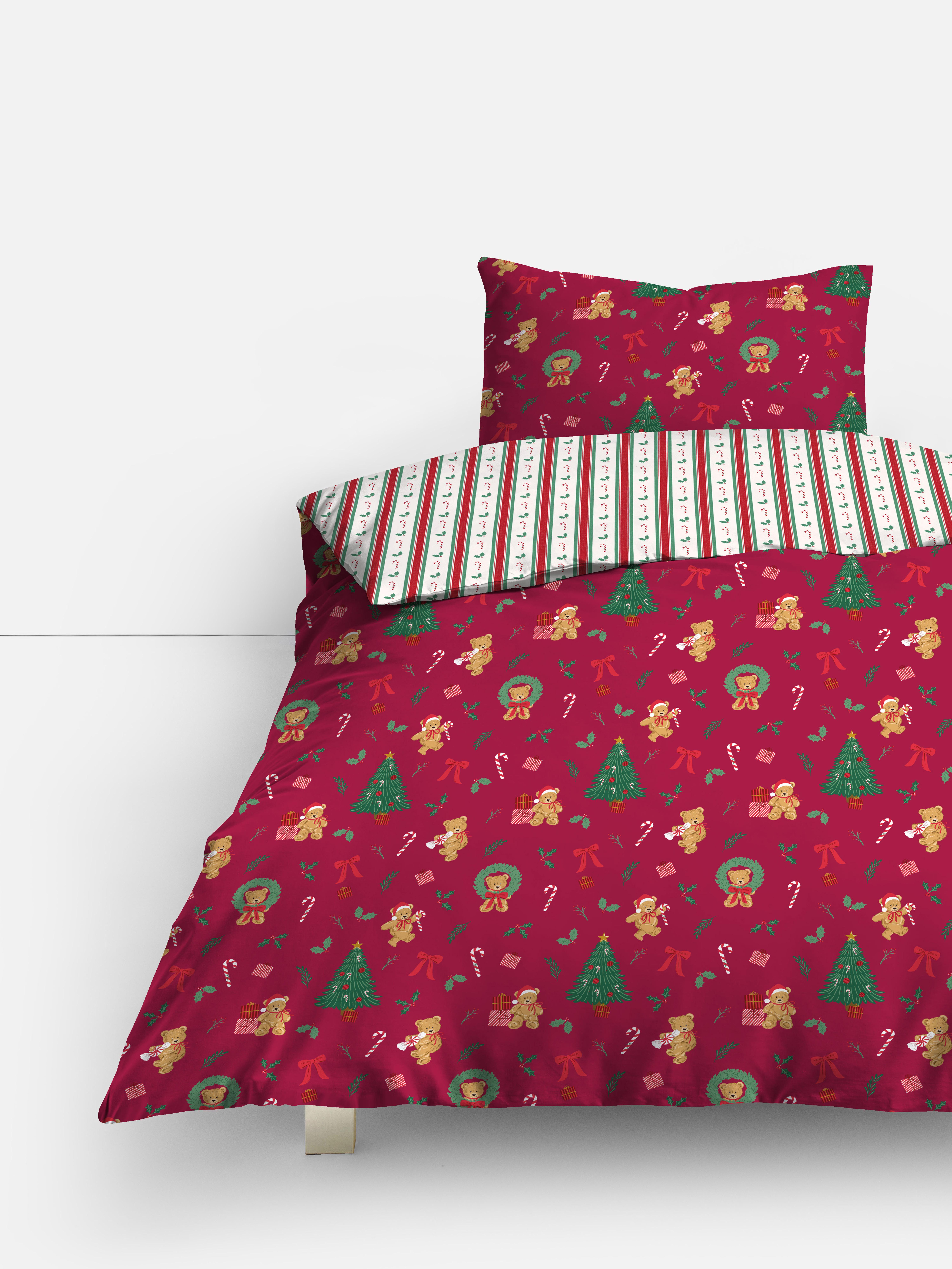Conjunto cama solteiro urso peluche reversível
