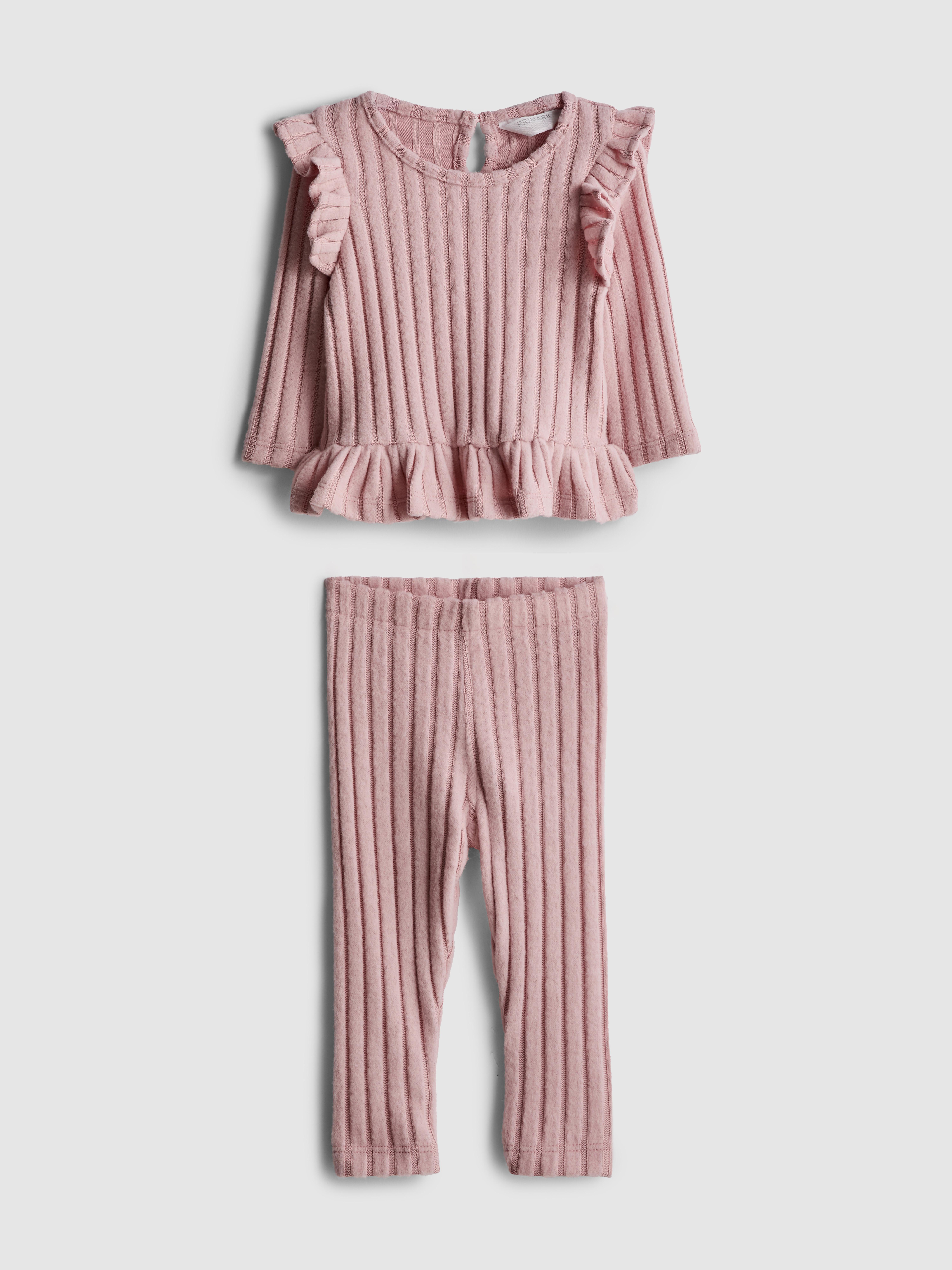 Baby Girls Pink 0-36mths | Ruffle Textured Long Sleeve Top and Leggings Set