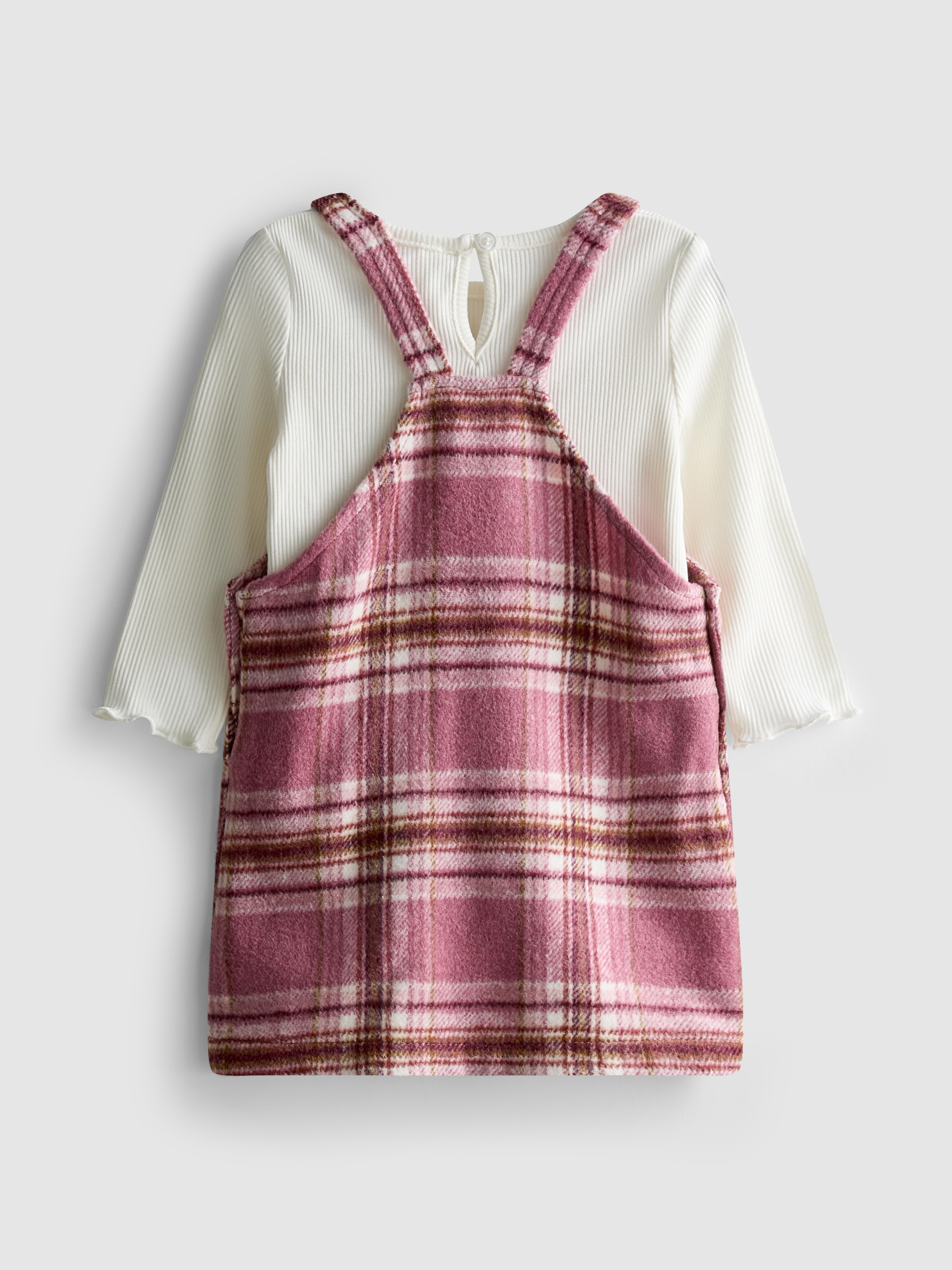 0-36mths | Long Sleeve T-Shirt and Check Pinafore Dress Set