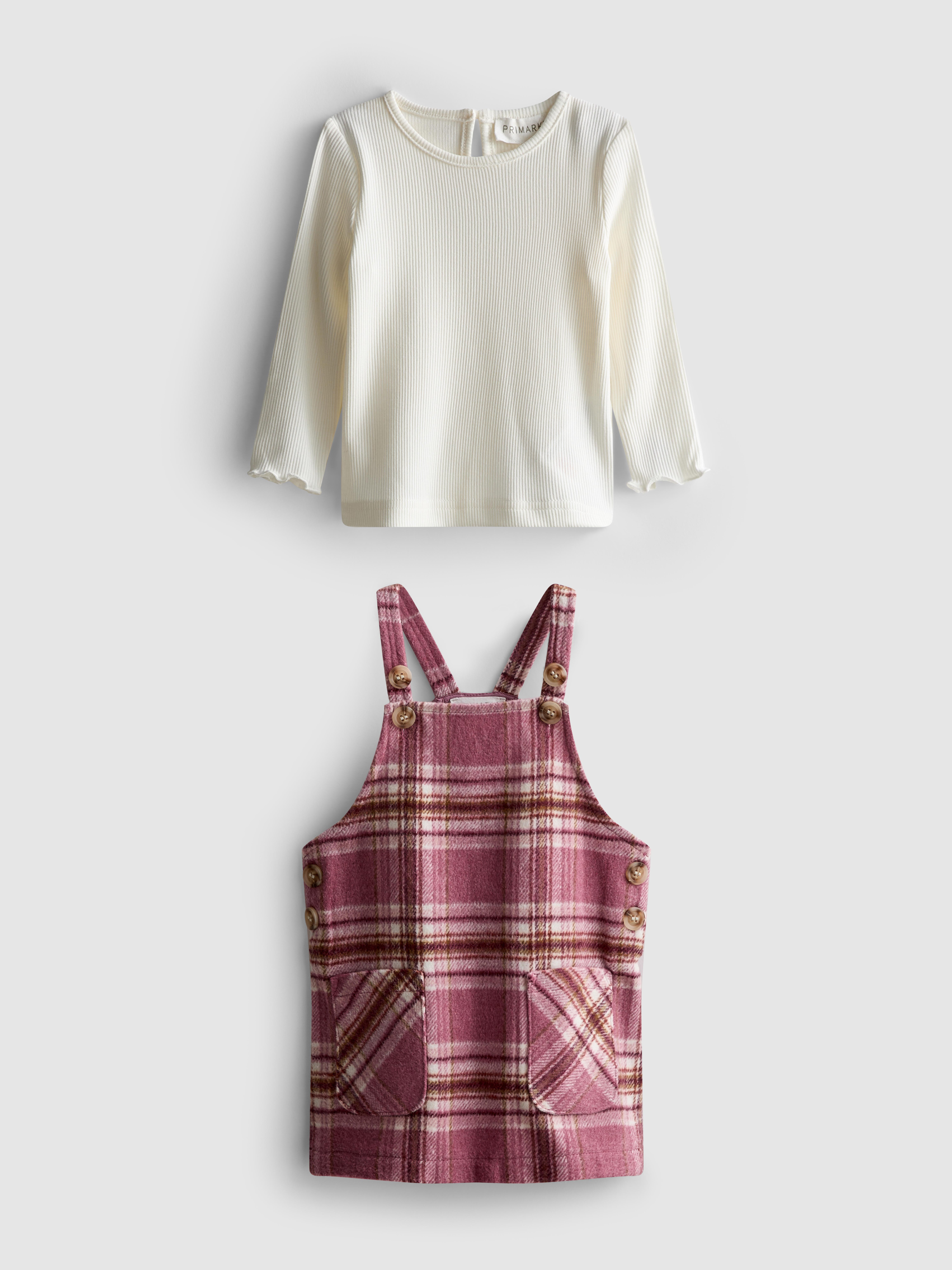 0-36mths | Long Sleeve T-Shirt and Check Pinafore Dress Set