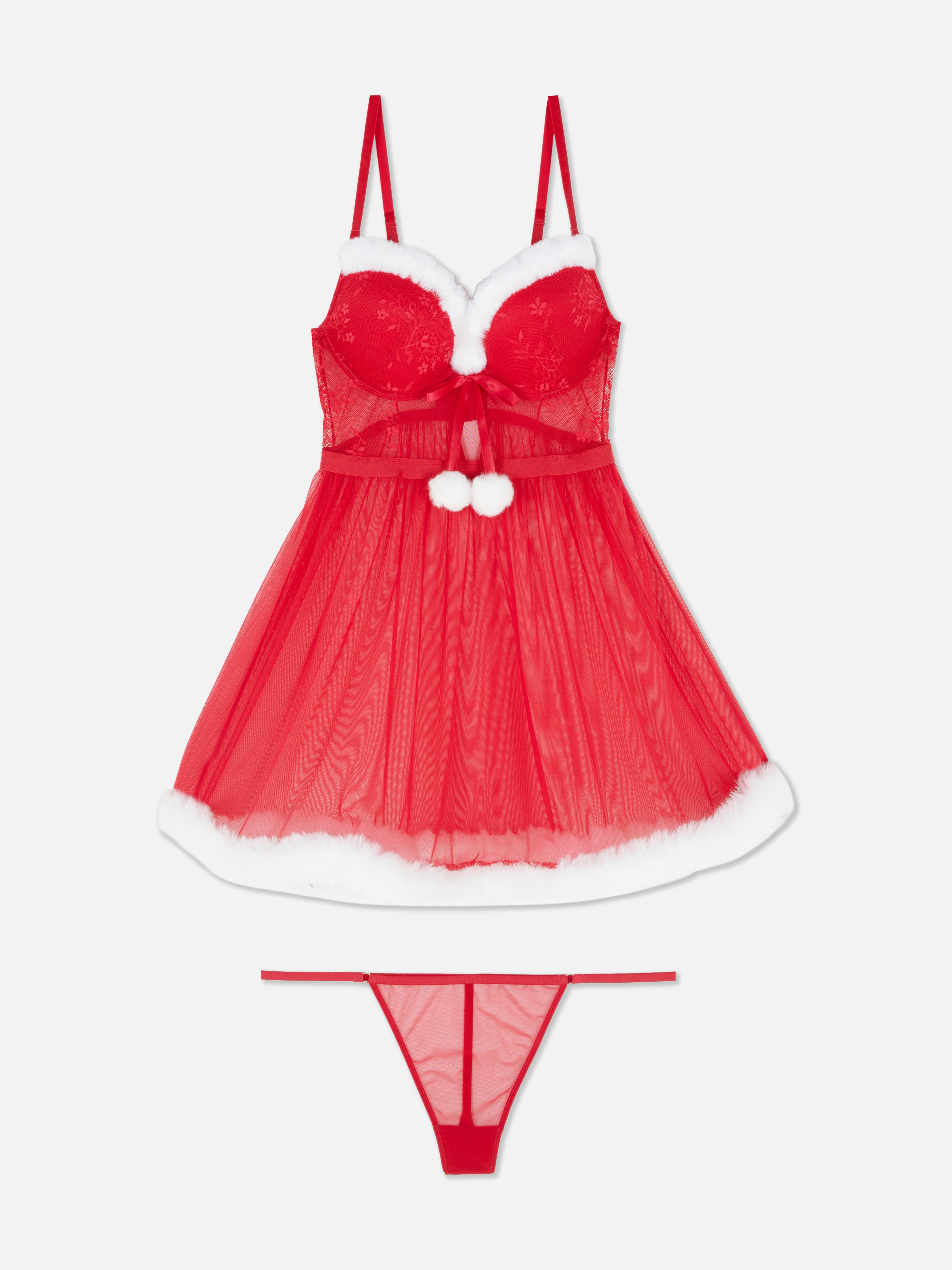 thumbnail interactive-video image 1 of Sexy Christmas Red Satin Bow Teddy Lingerie – Unwrap Me Babydoll (S-2XL) Fast Ship 1 of 4