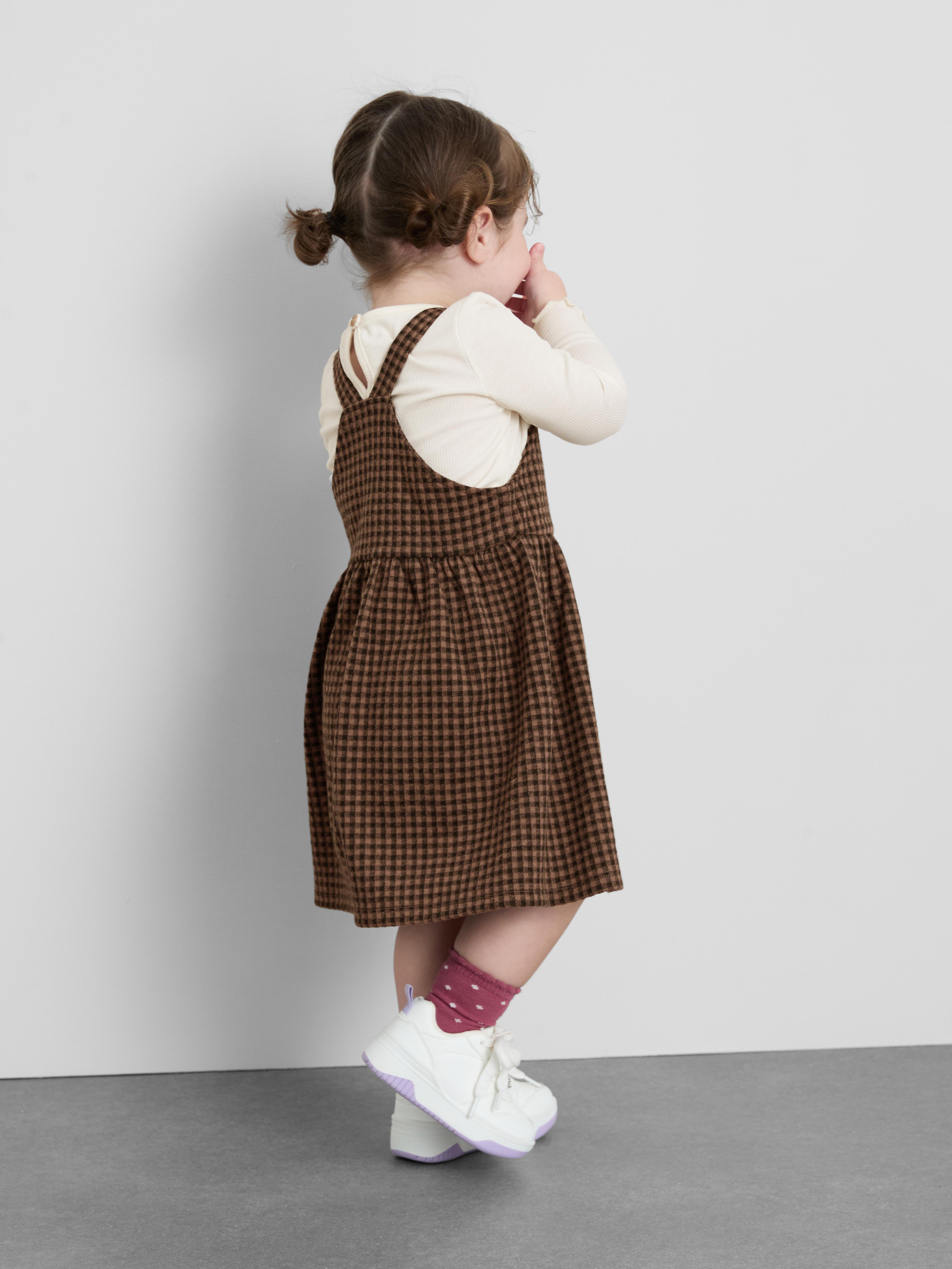 0-36mths | Check Long Sleeve Pinafore Dress