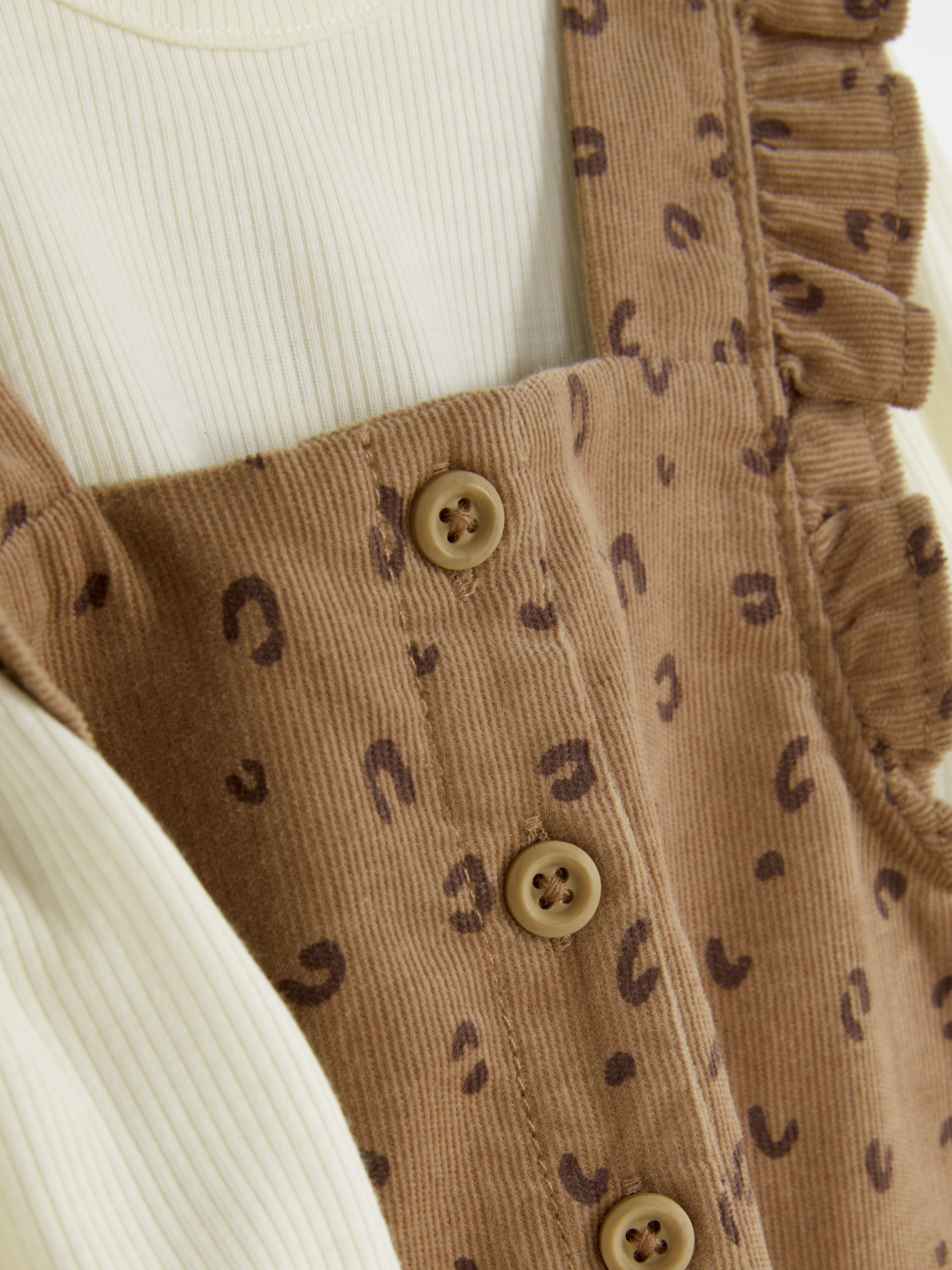 0-36mths | Long Sleeve Blouse and Leopard Print Dungarees Set