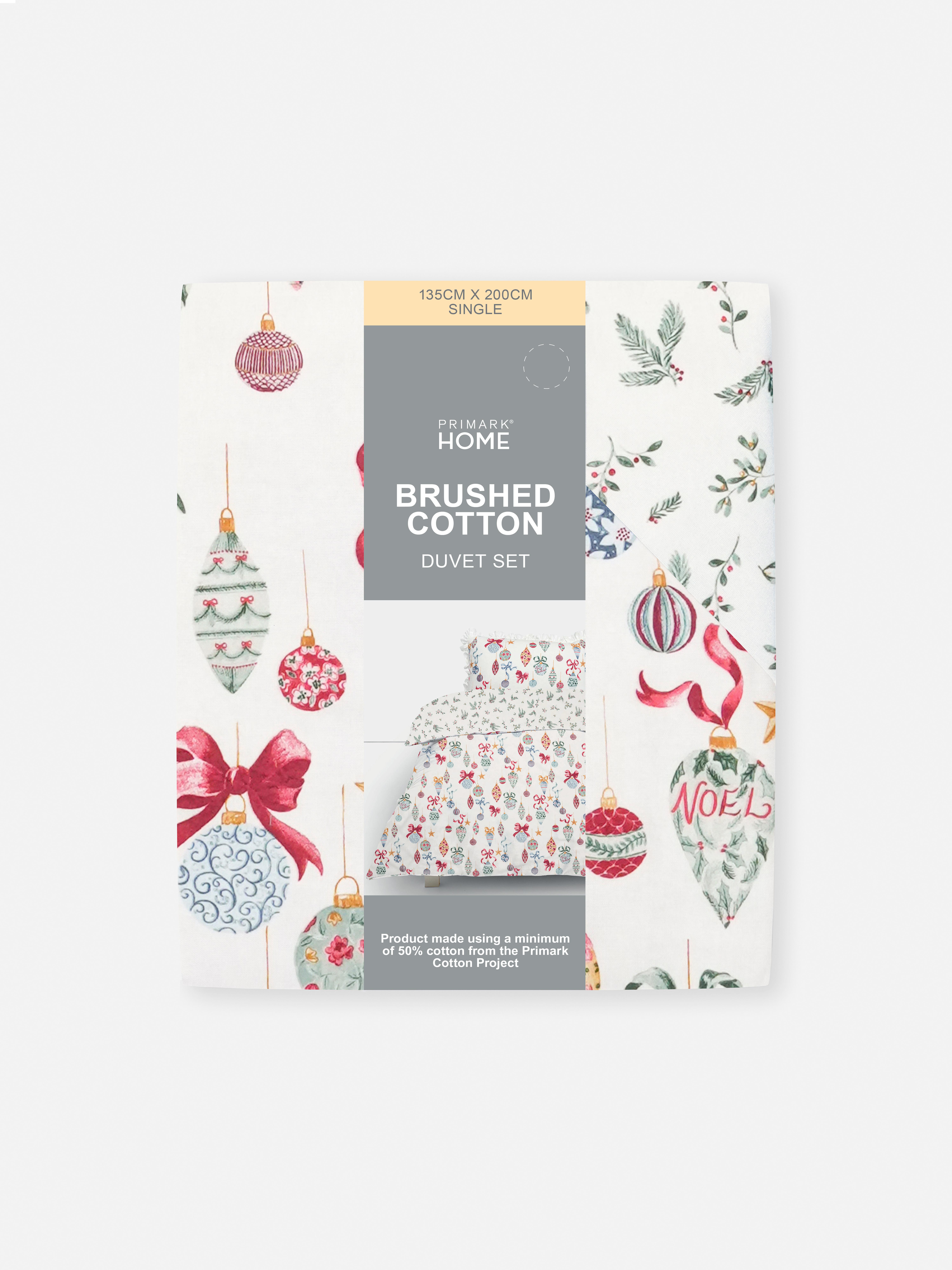 Parure de lit king size réversible en coton brossé à motif boule de Noël et houx