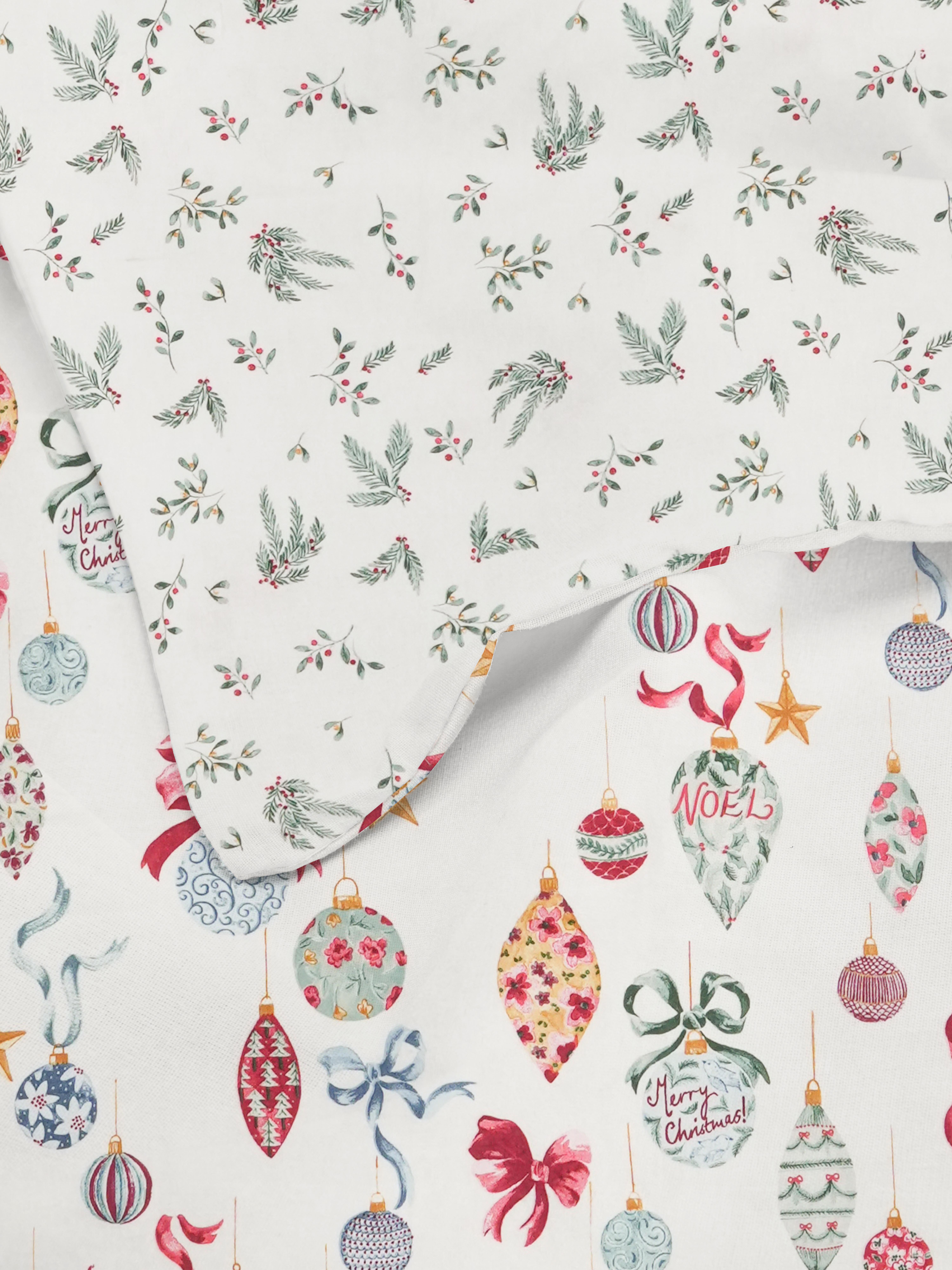 Parure de lit king size réversible en coton brossé à motif boule de Noël et houx