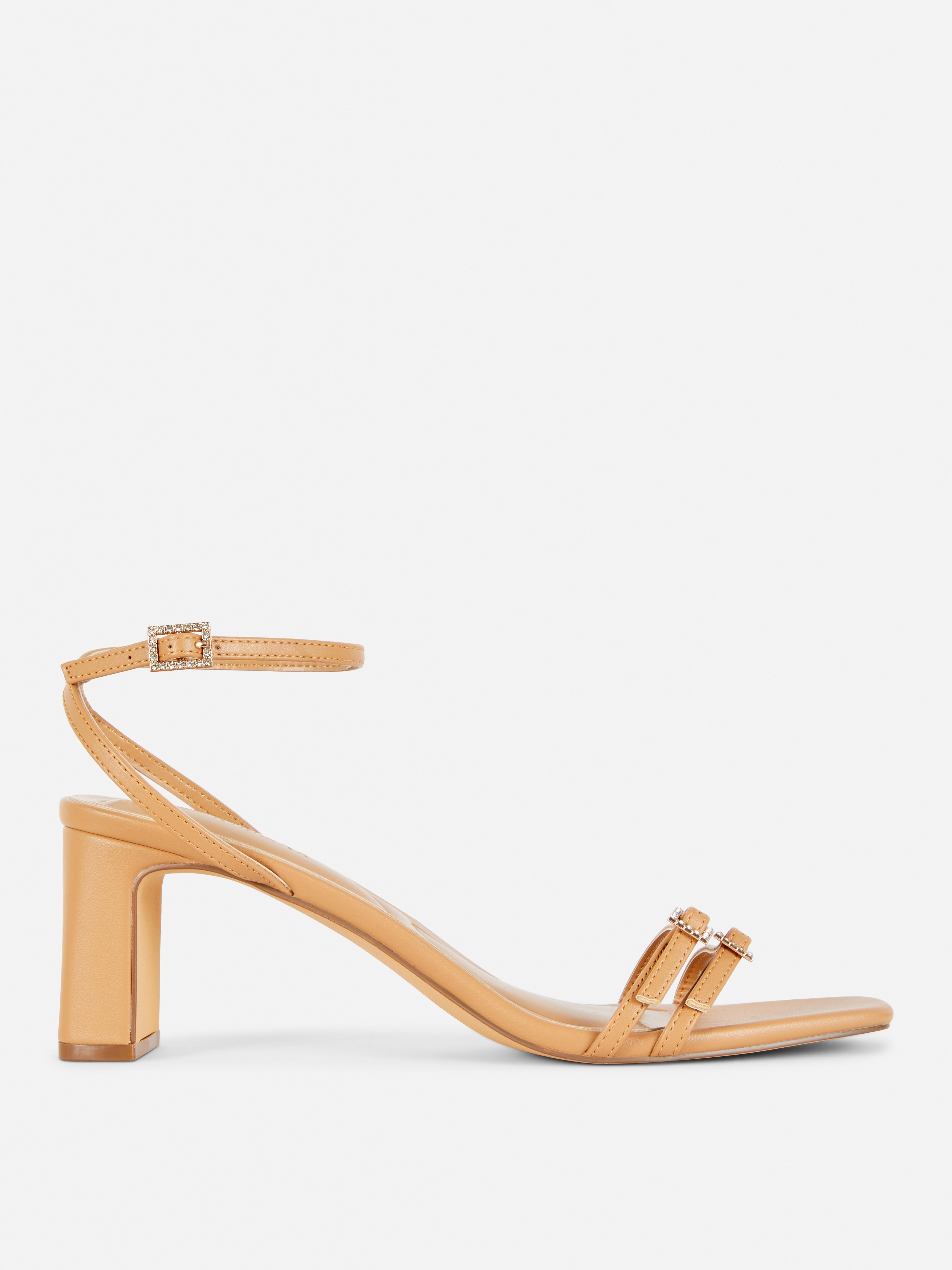 Sandalias de tacón grueso con hebillas de strass