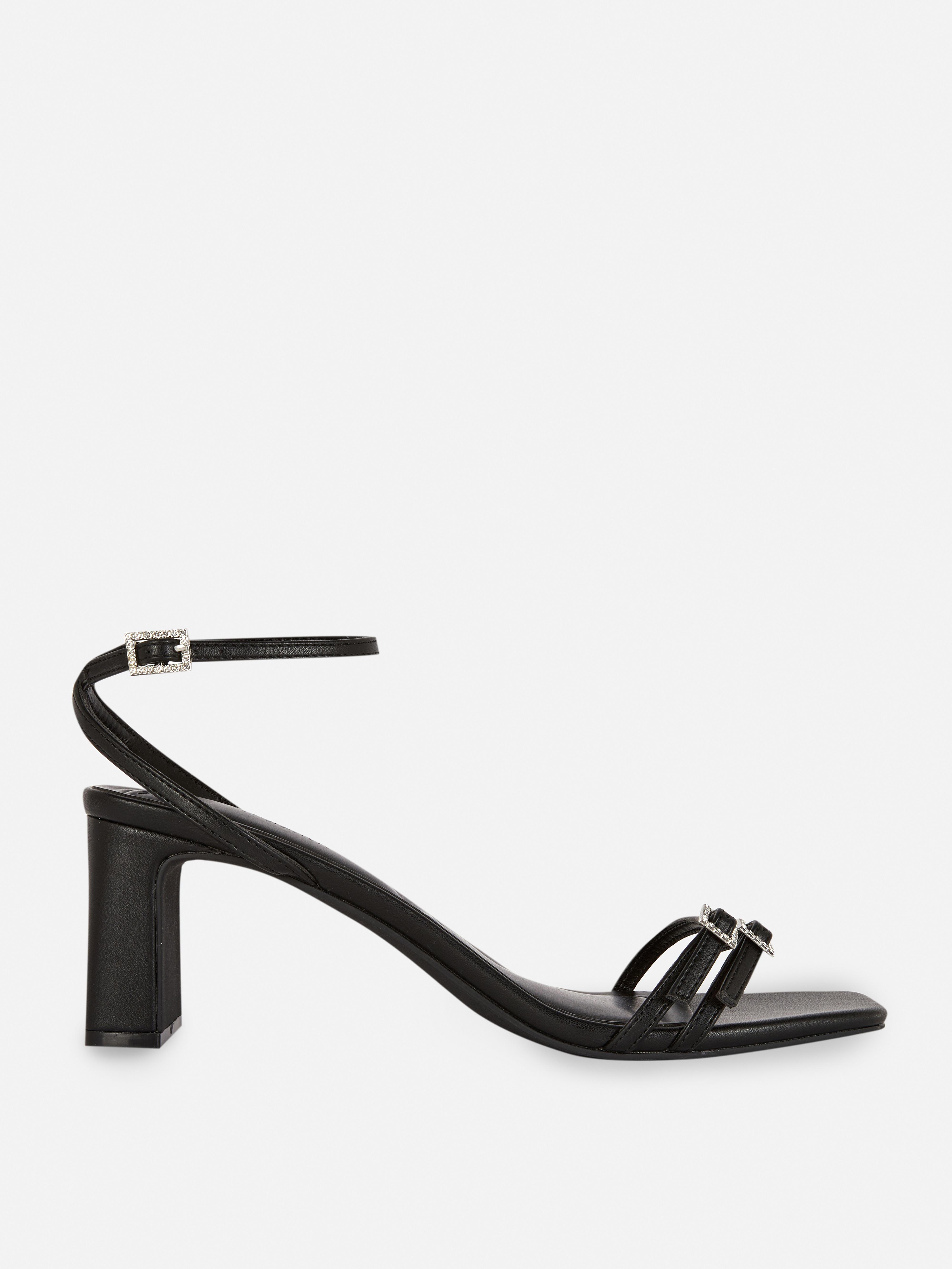 Sandalias de tacón grueso con hebillas de strass