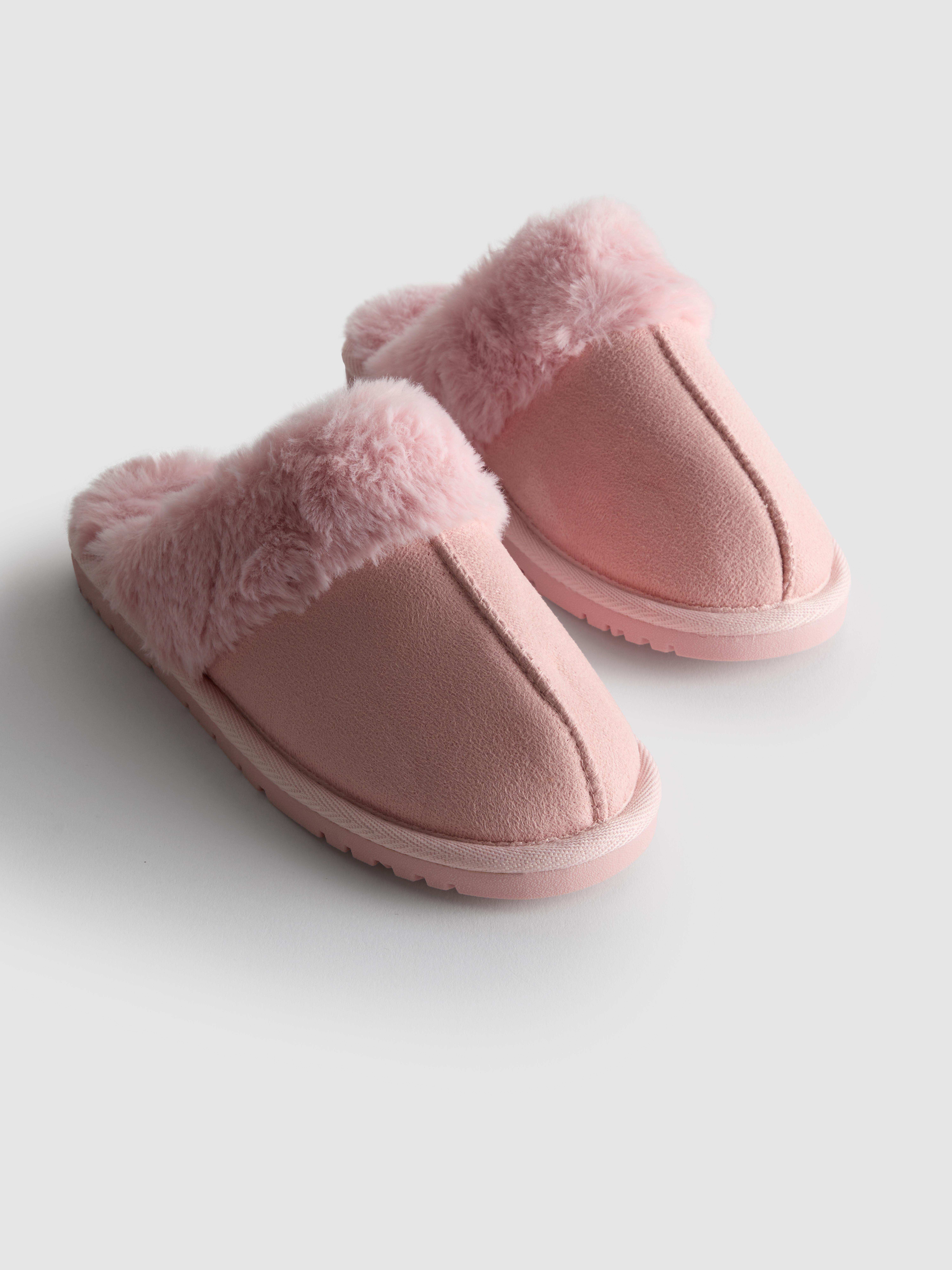 Faux Fur Trim Mule Slippers