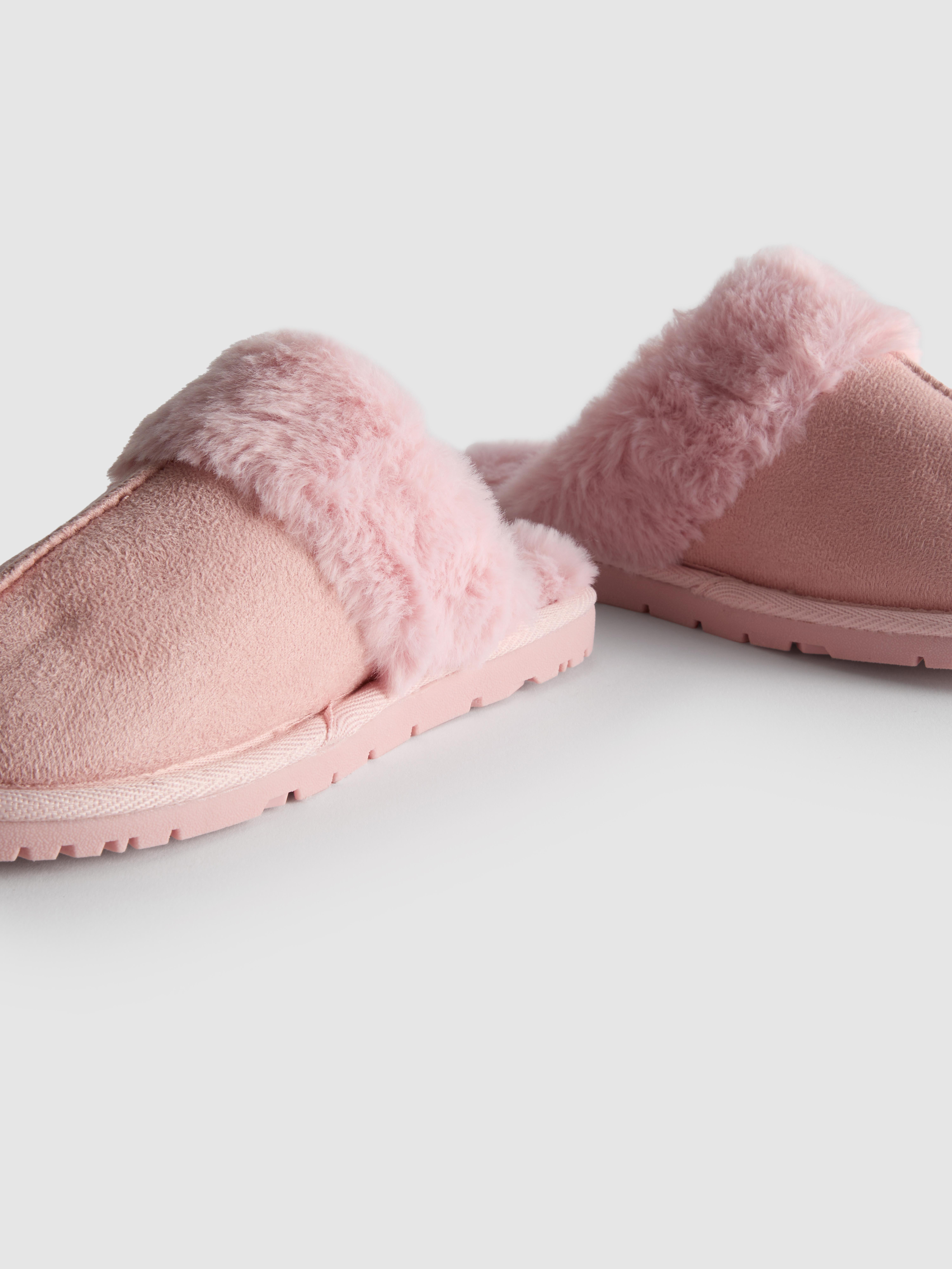 Faux Fur Trim Mule Slippers
