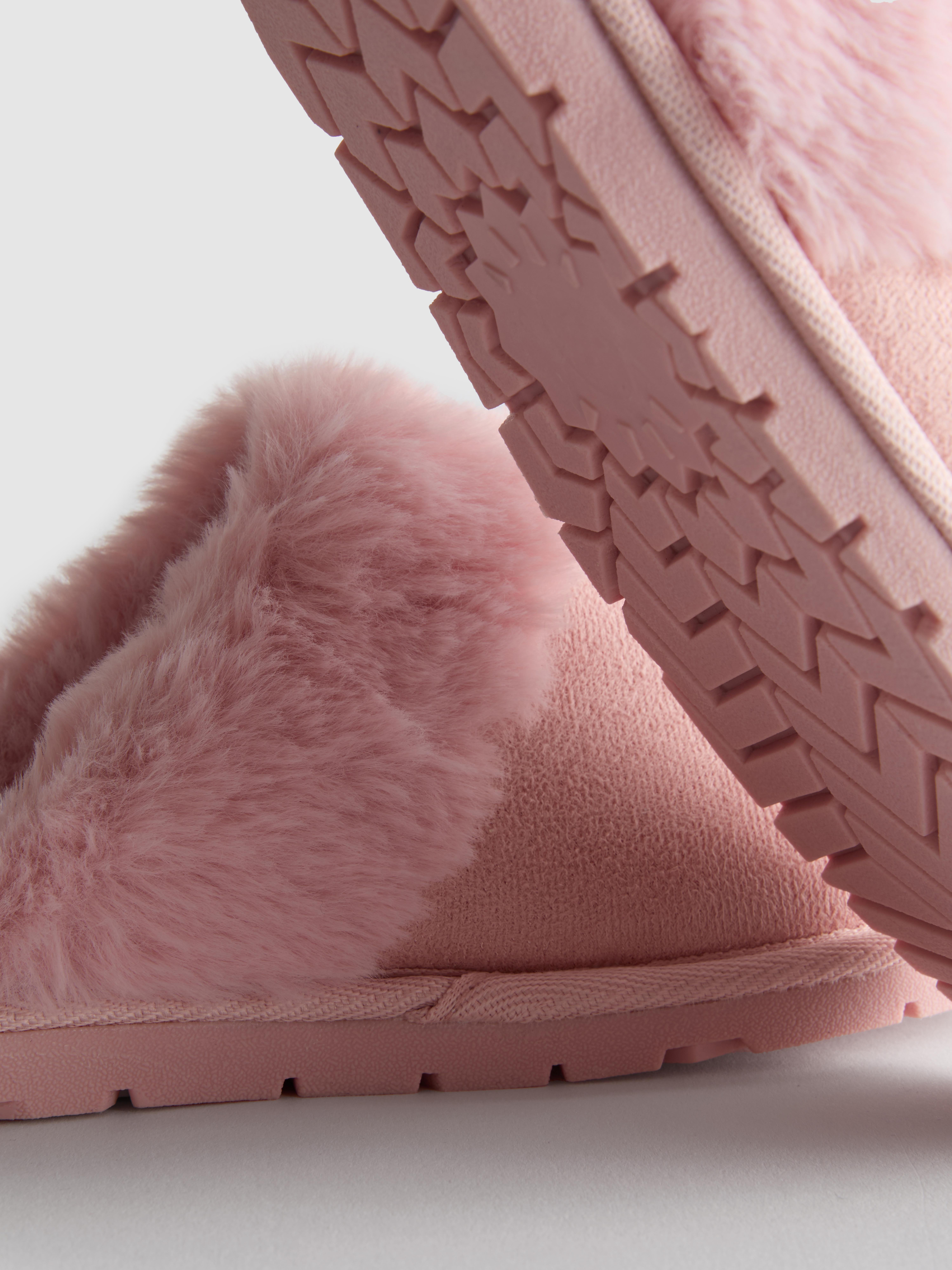 Faux Fur Trim Mule Slippers