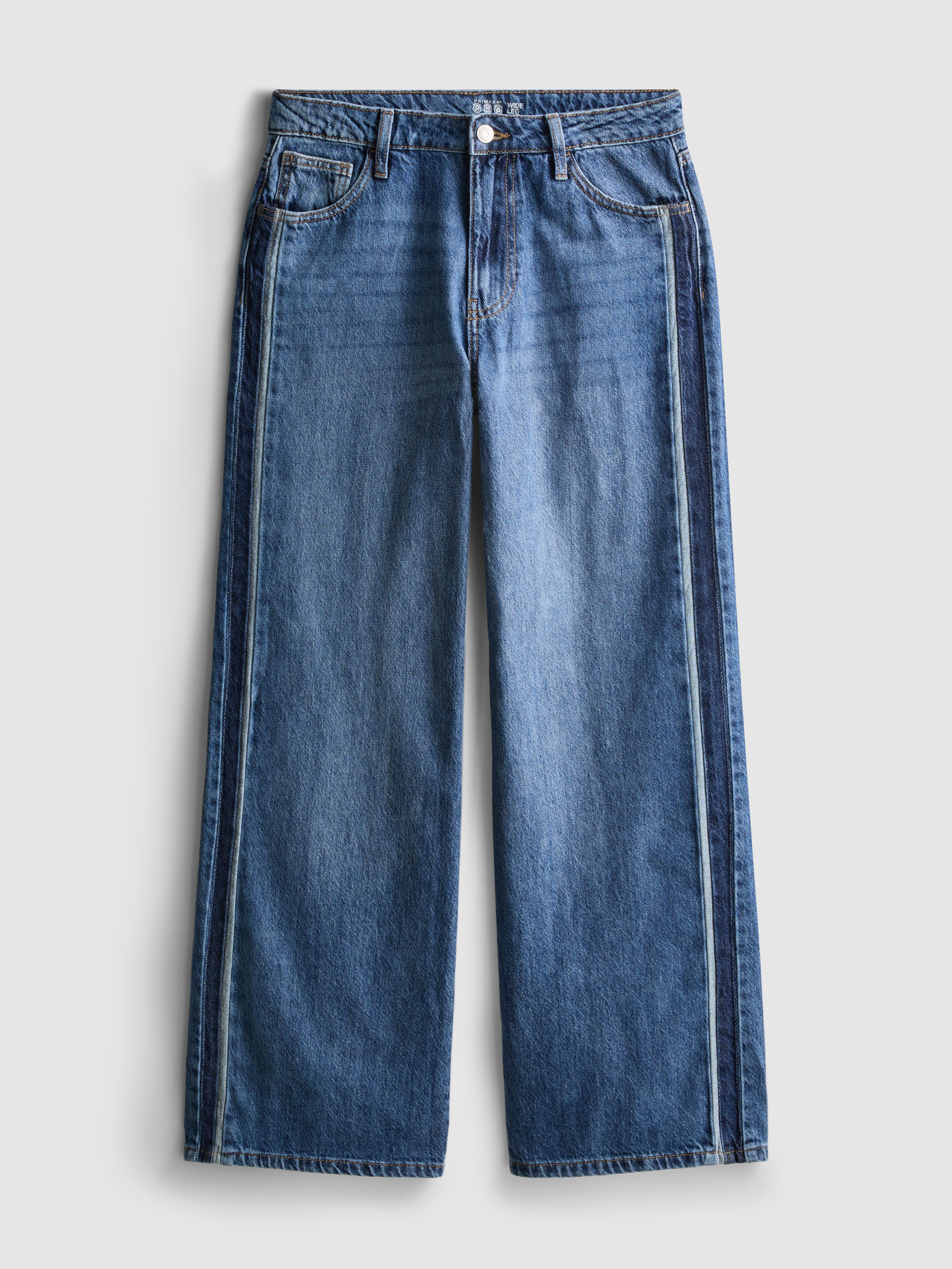 Mid Rise Side Stripe Straight Leg Jeans