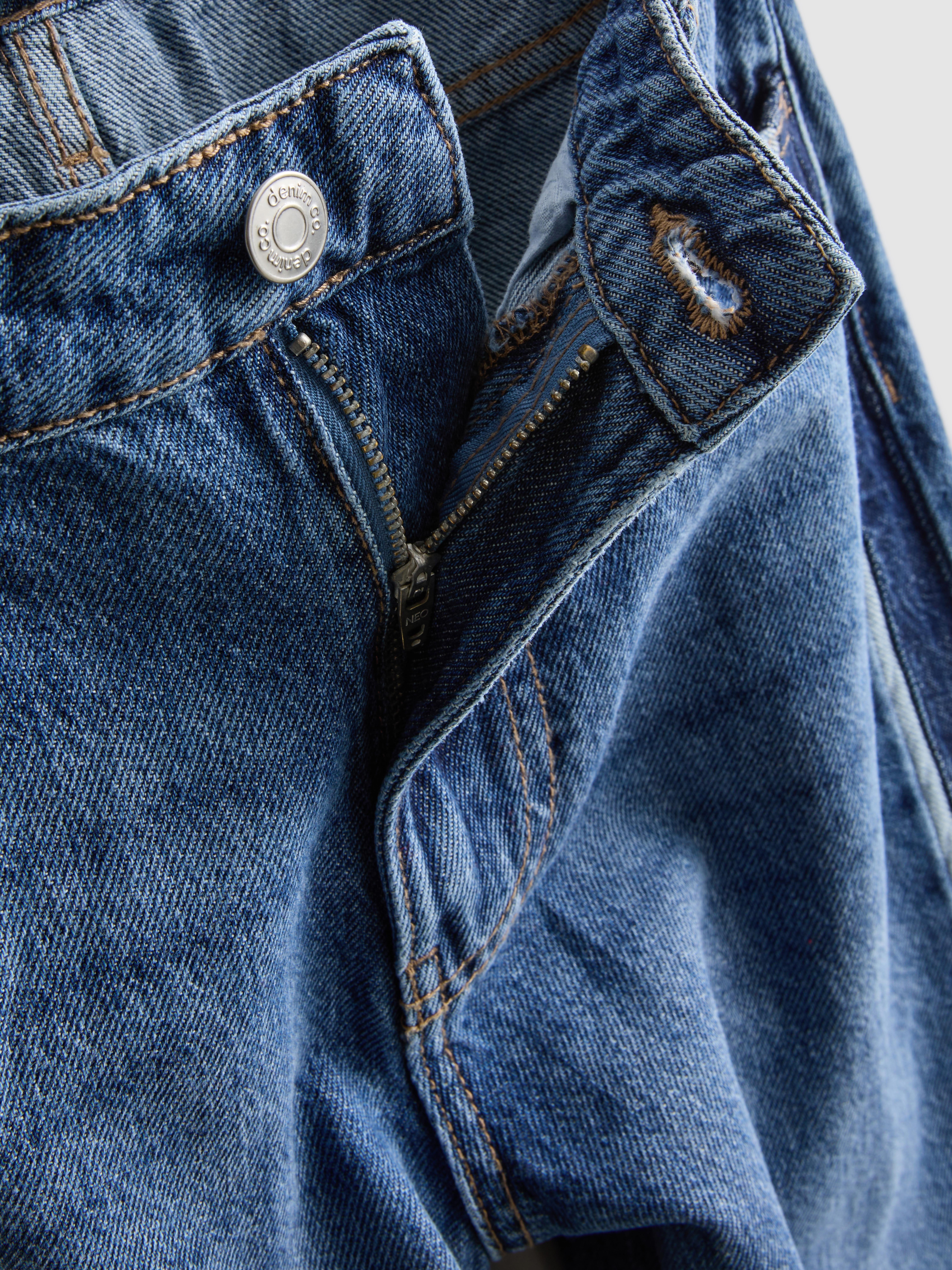 Mid Rise Side Stripe Straight Leg Jeans