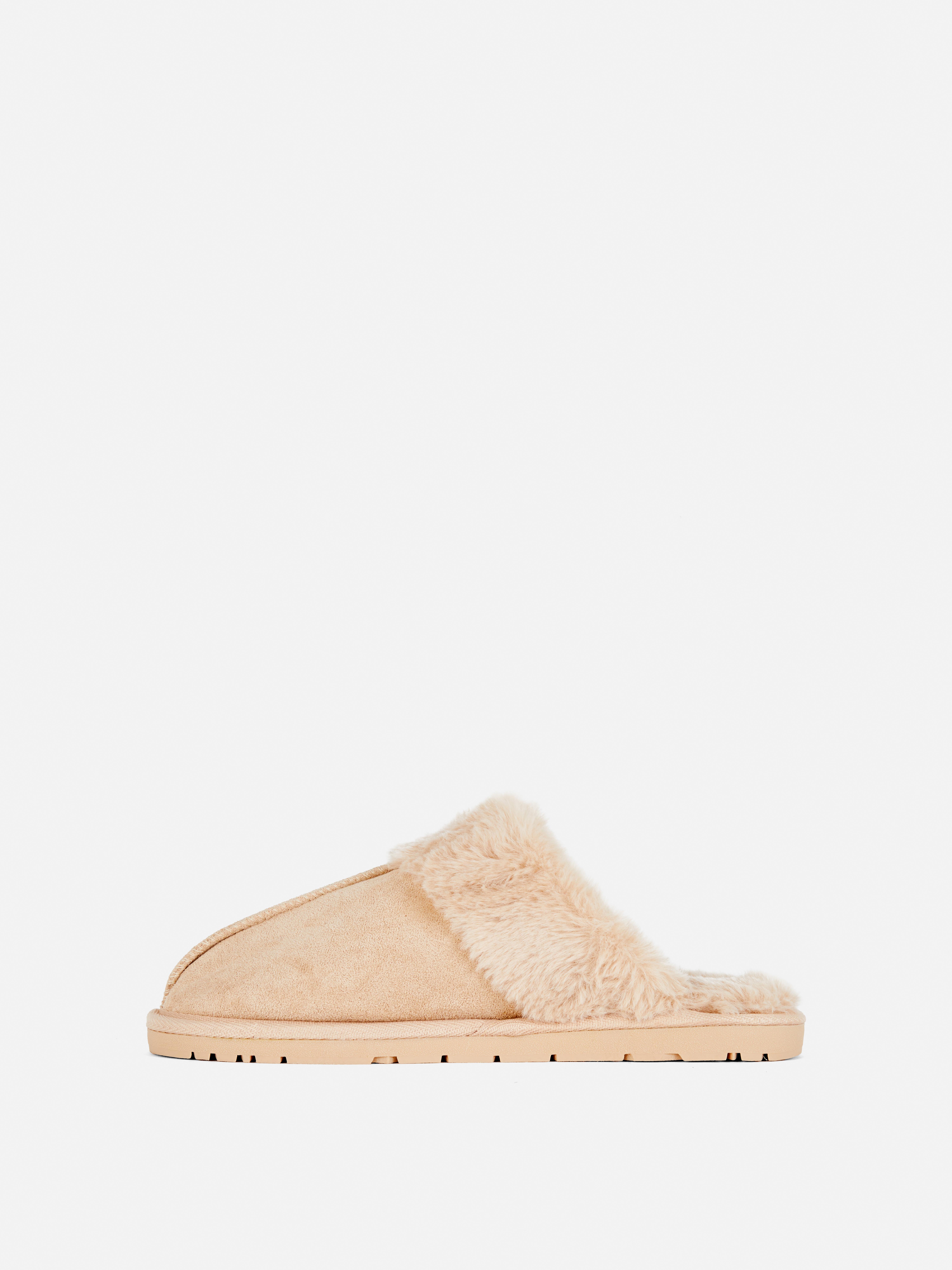 Faux Fur Trim Mule Slippers