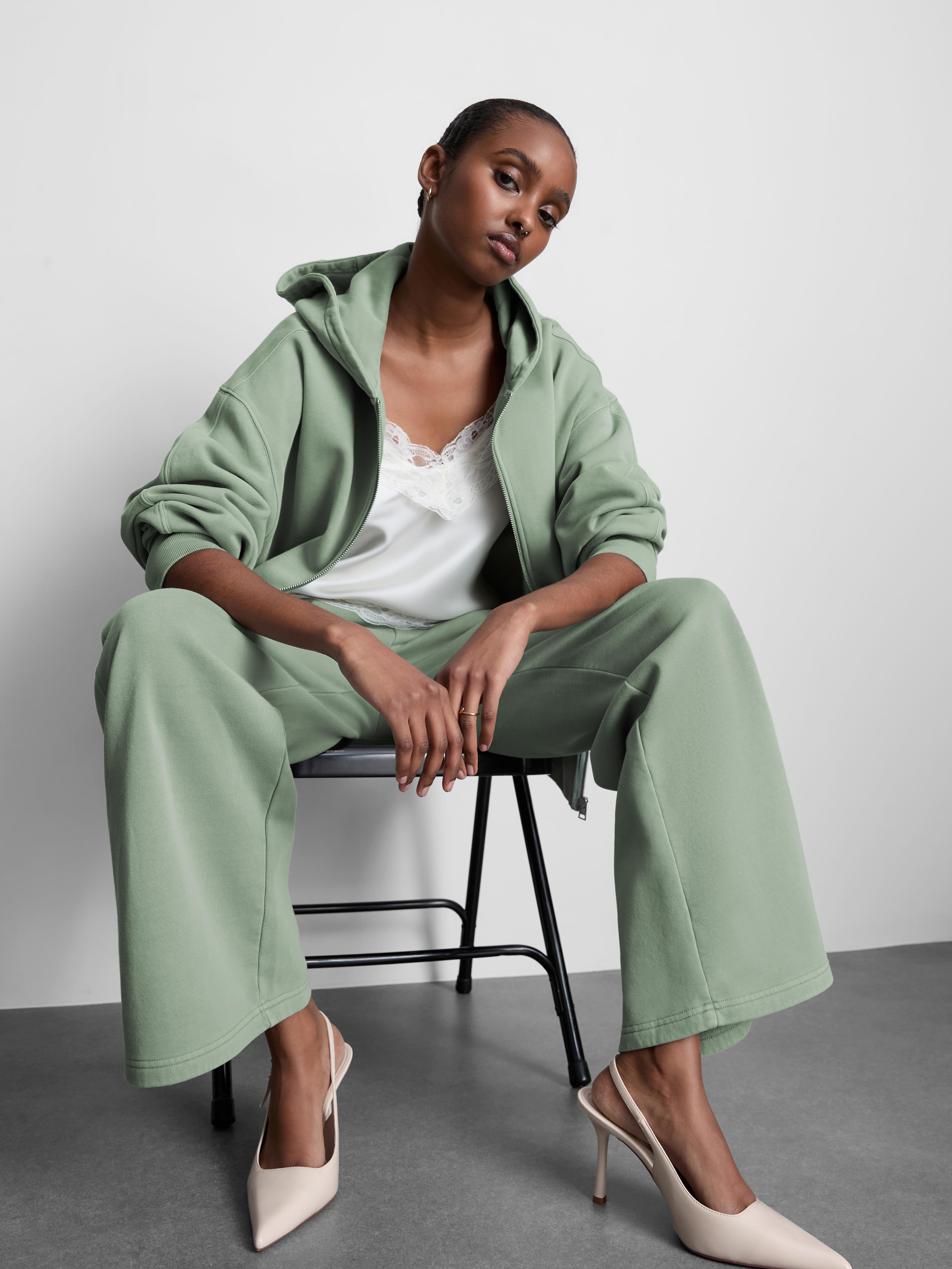 Women's Green Cotton Rich Wide Leg Sweatpants