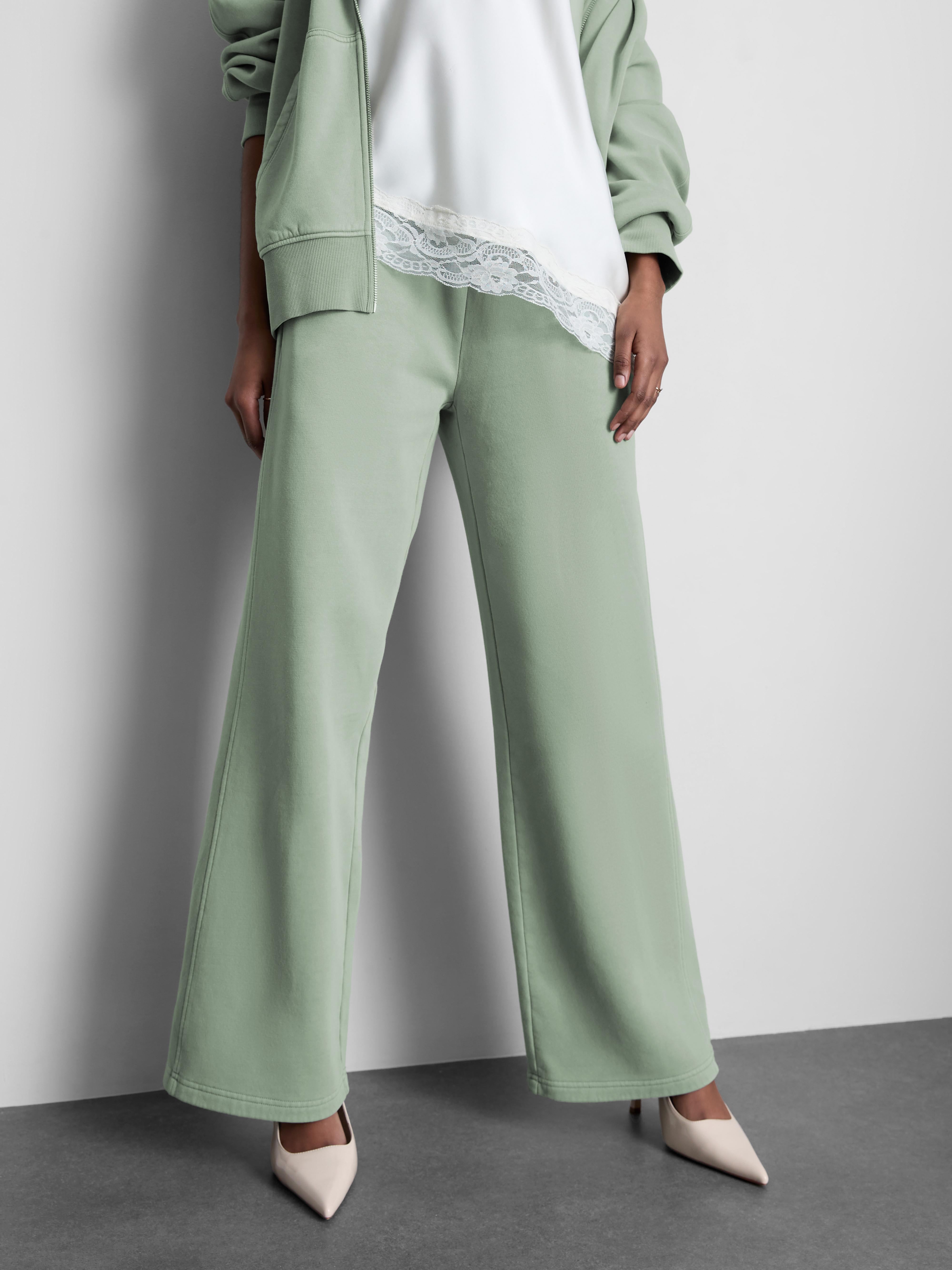 Women's Green Cotton Rich Wide Leg Sweatpants