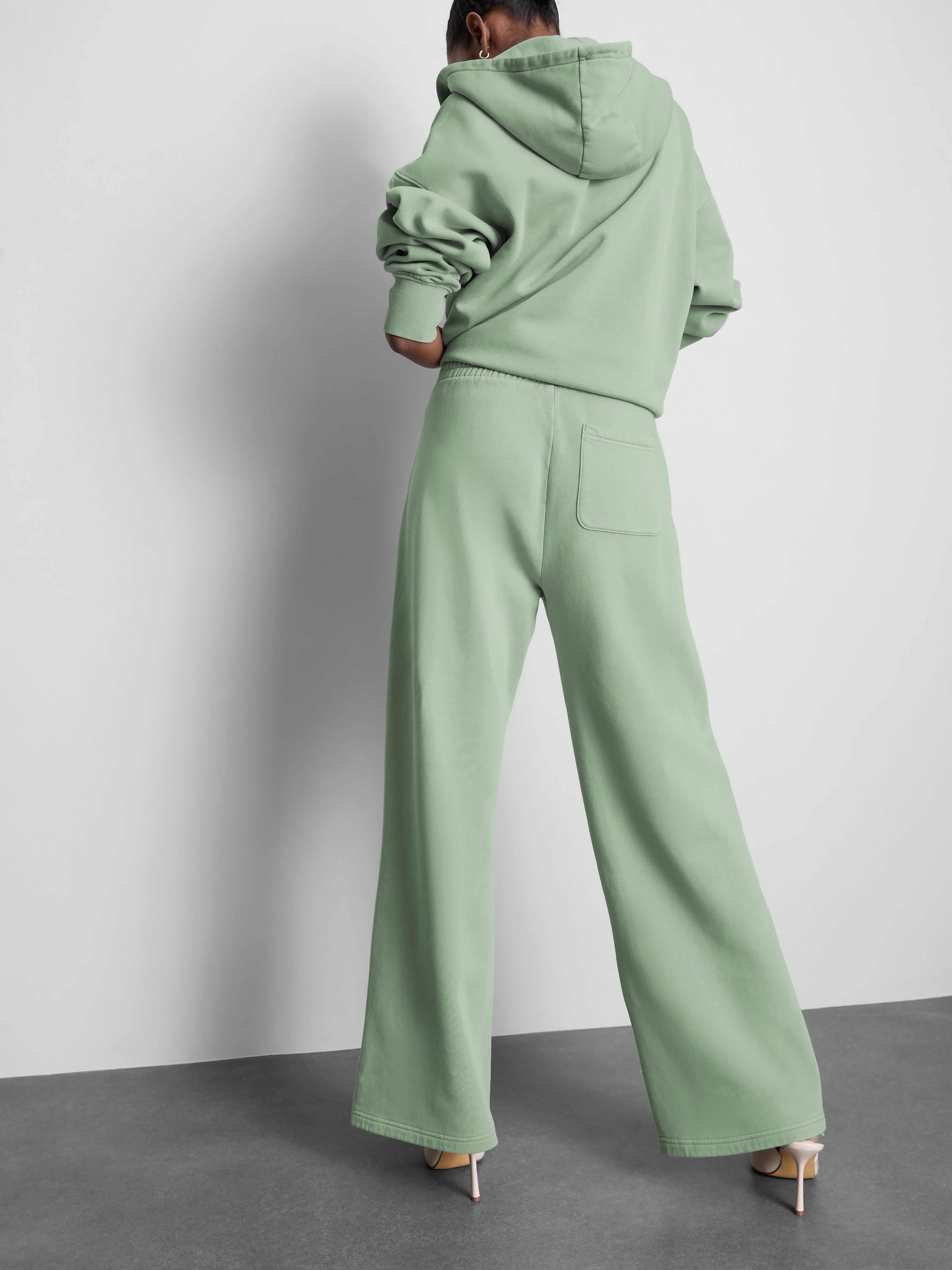 Women's Green Cotton Rich Wide Leg Sweatpants