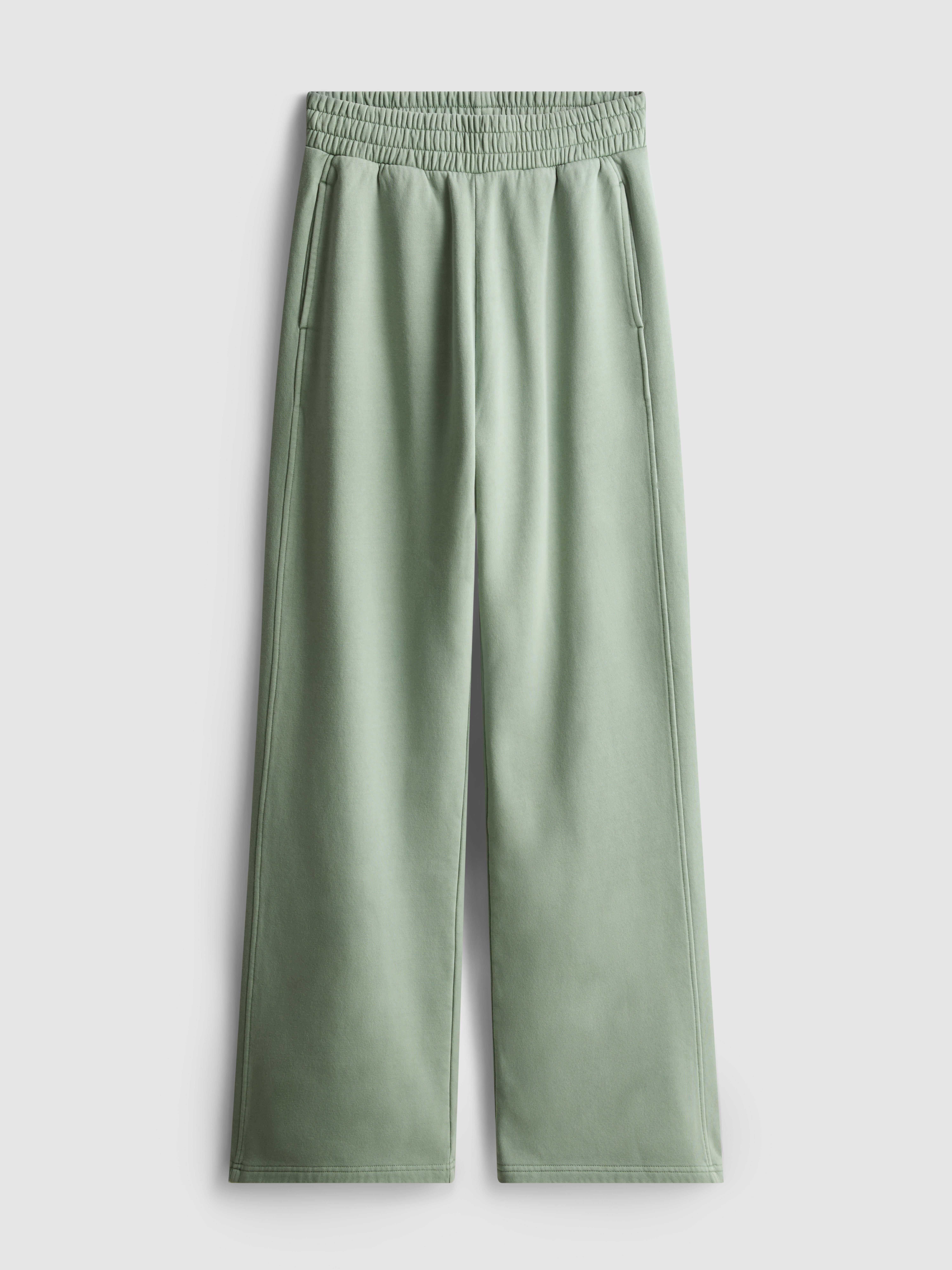 Women's Green Cotton Rich Wide Leg Sweatpants