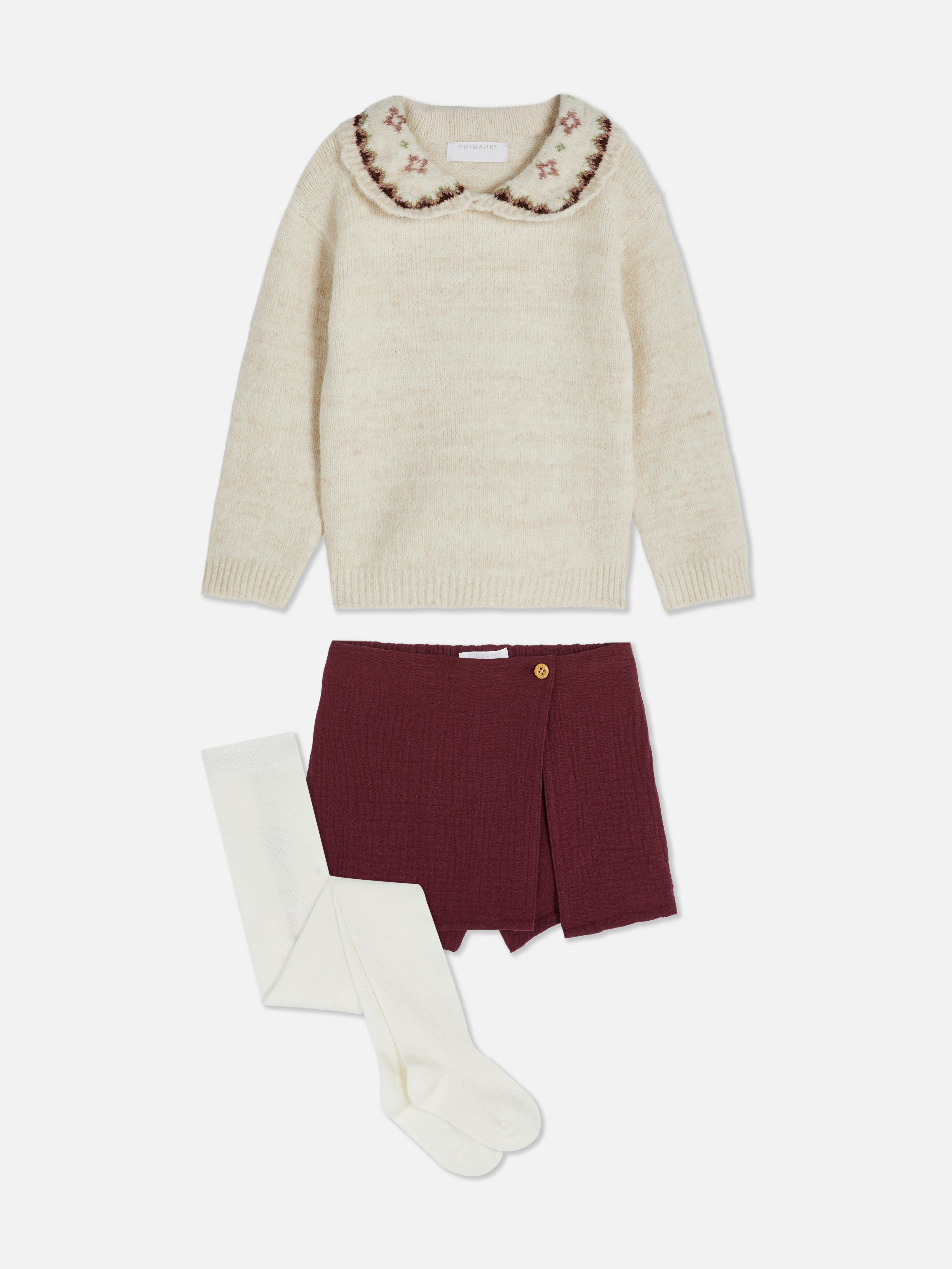 0–36 Monate | Pullover mit Kragen, Skort und Strumpfhose