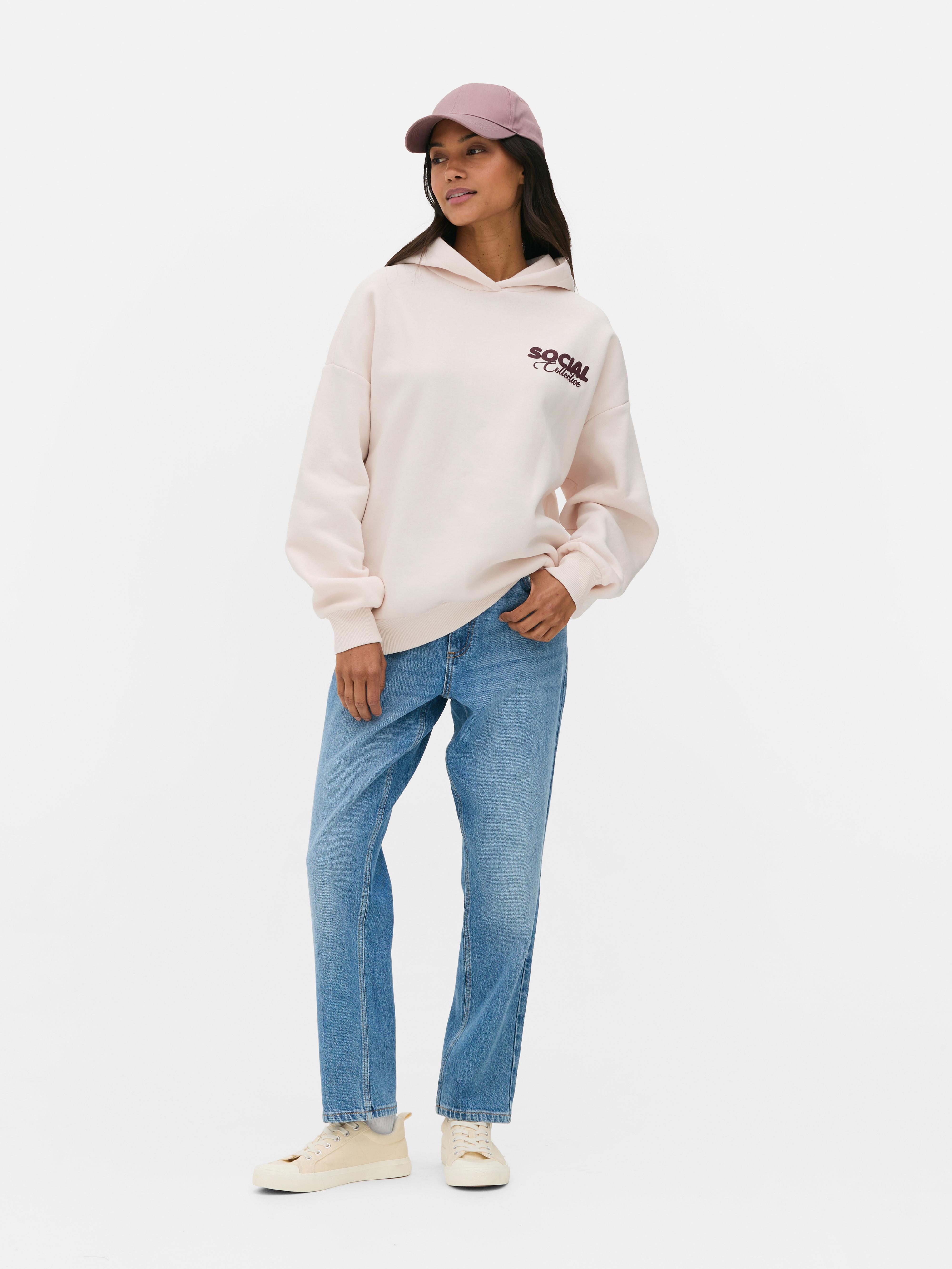Oversized Slogan Hoodie Light Pink