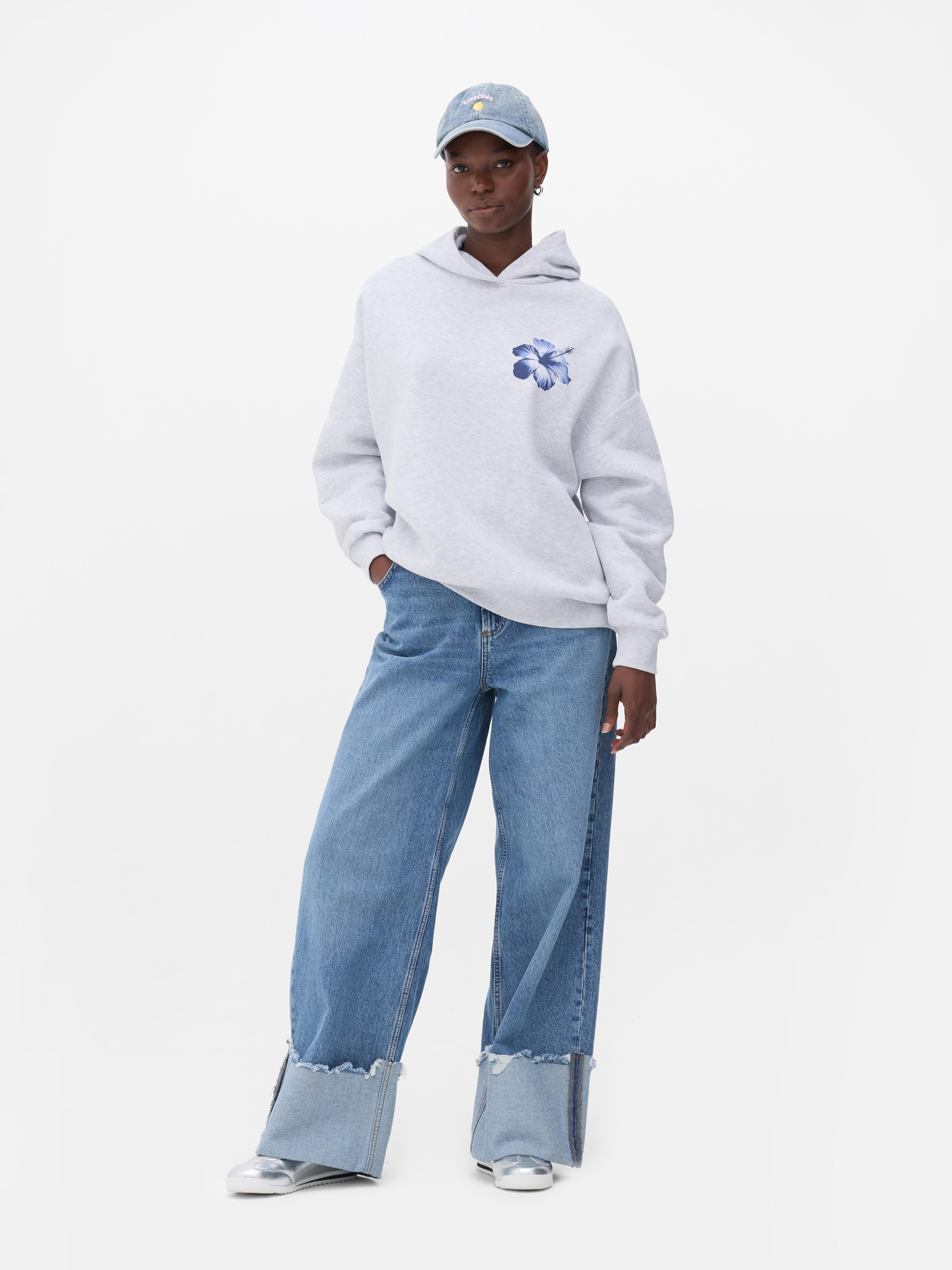 Oversized Slogan Hoodie Grey Marl