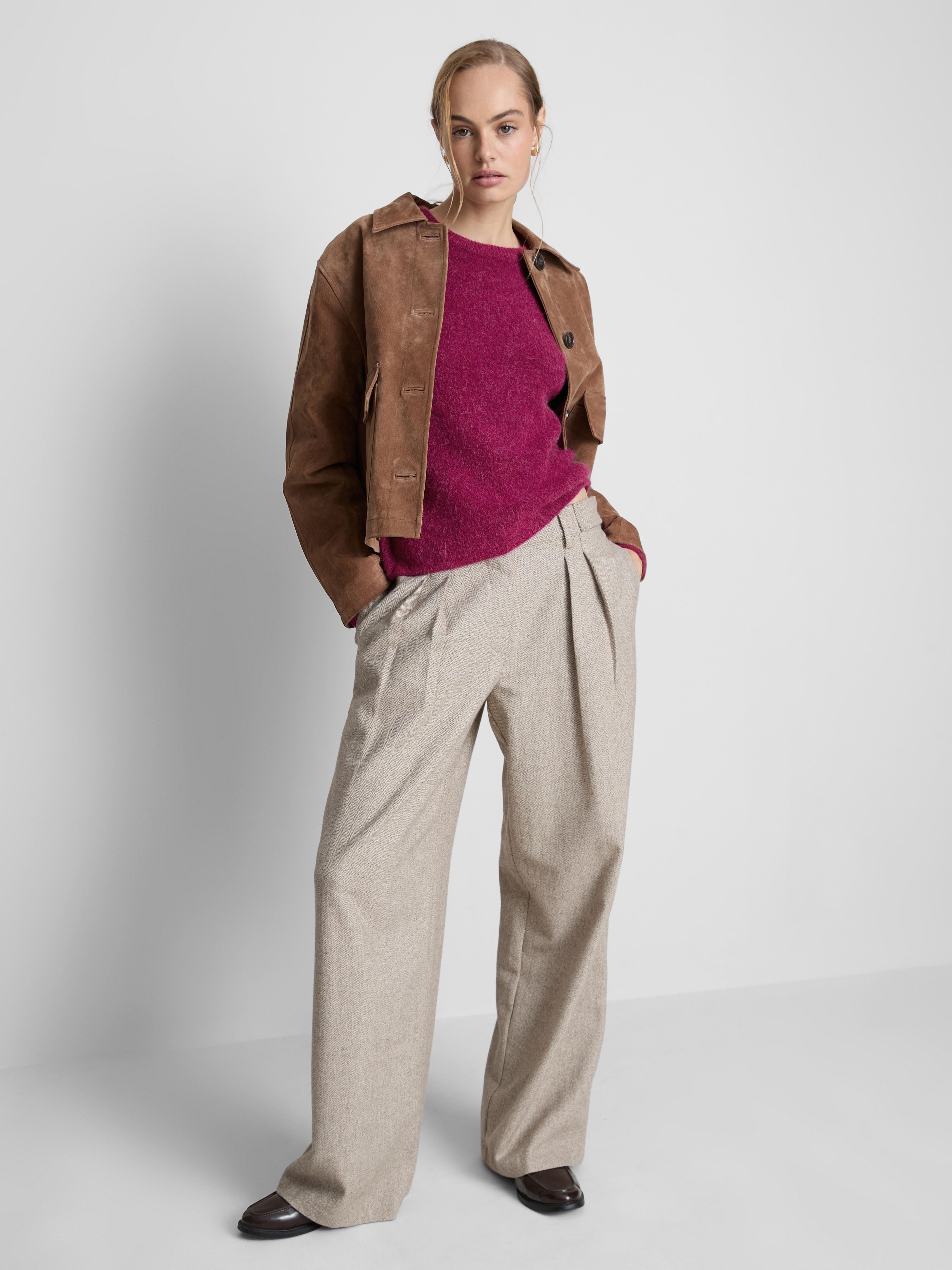 Women's Fuchsia The Edit Ribbed Crew Neck Sweate