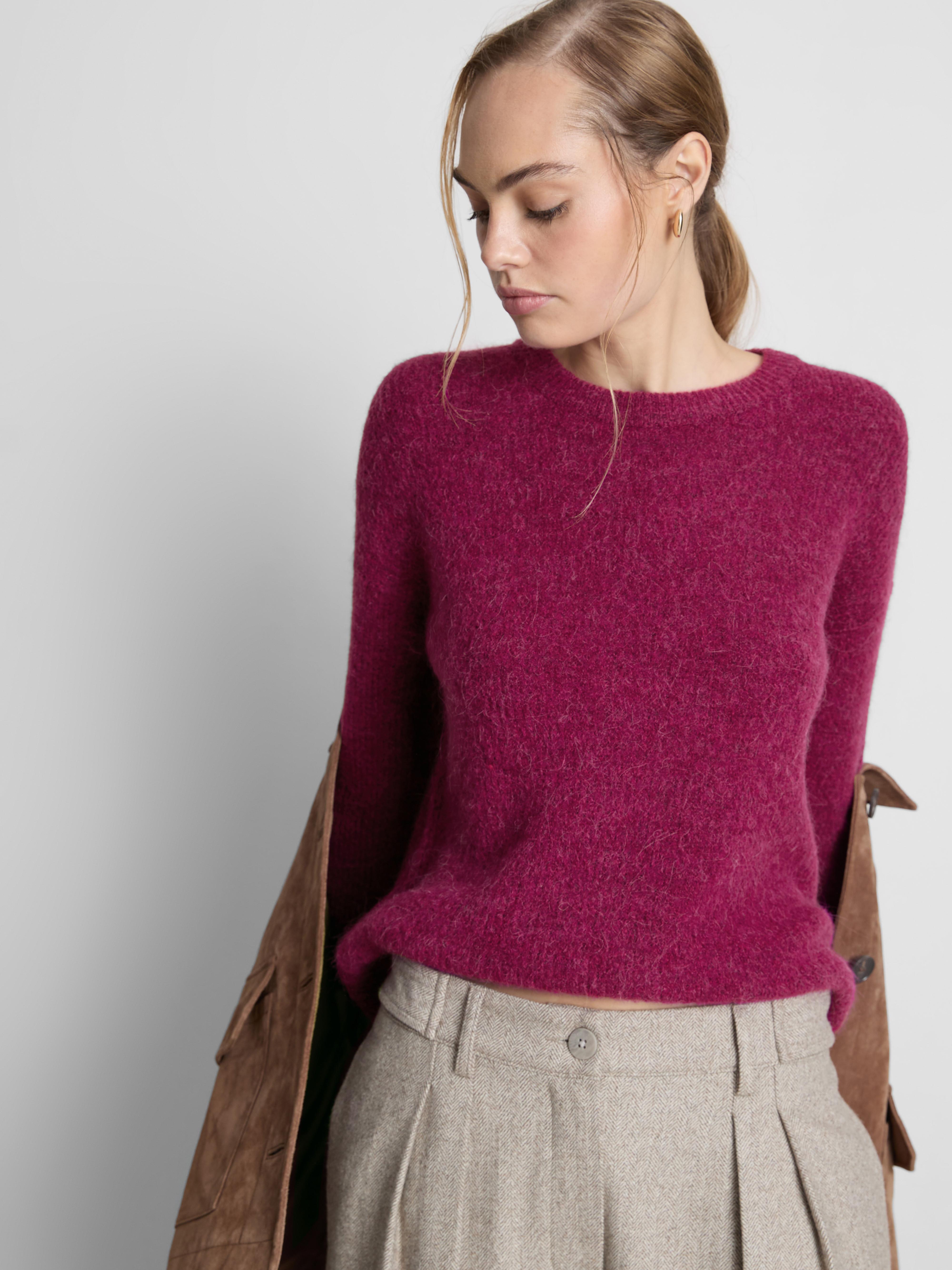 Women's Fuchsia The Edit Ribbed Crew Neck Sweate