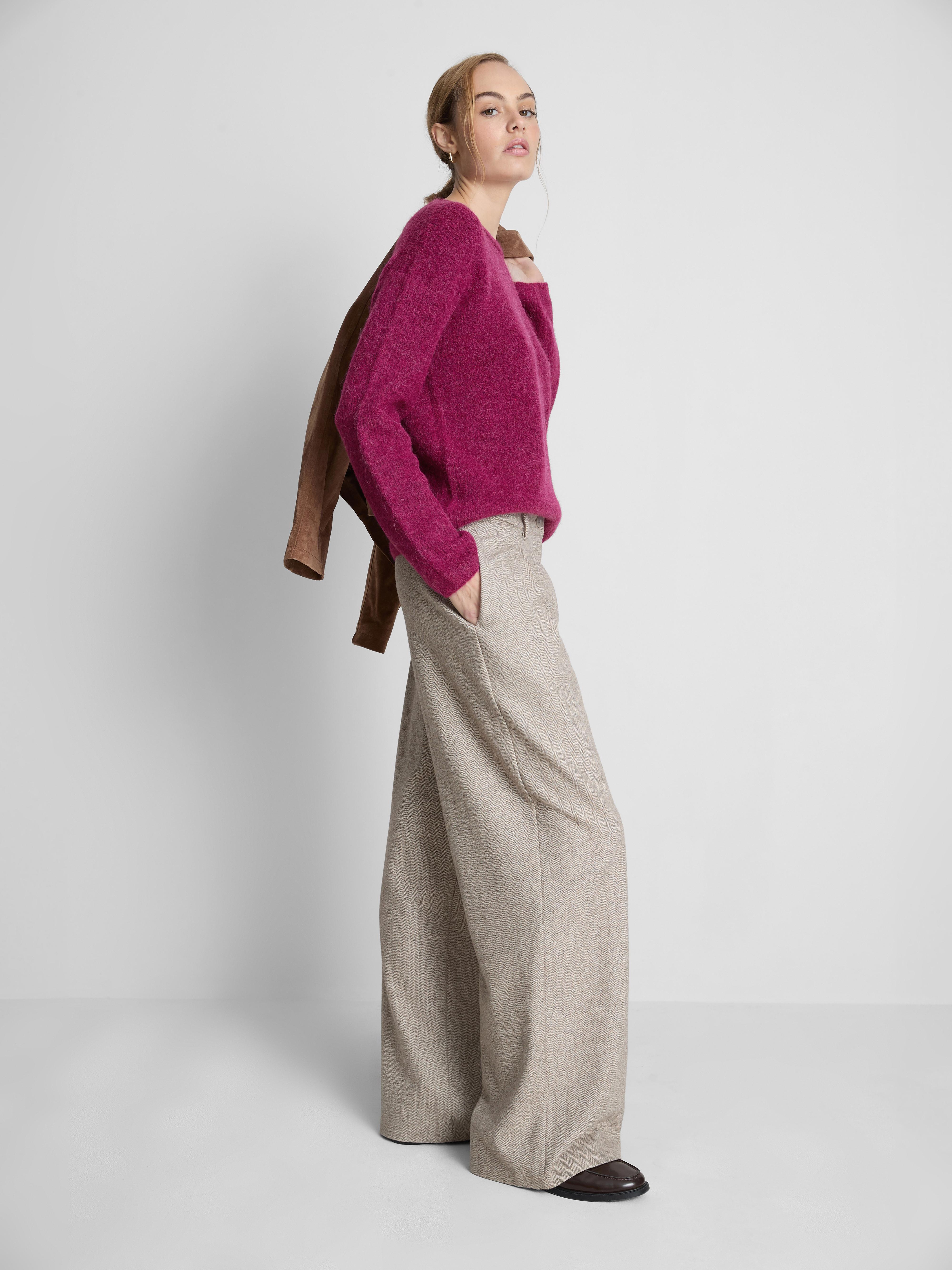 Women's Fuchsia The Edit Ribbed Crew Neck Sweate