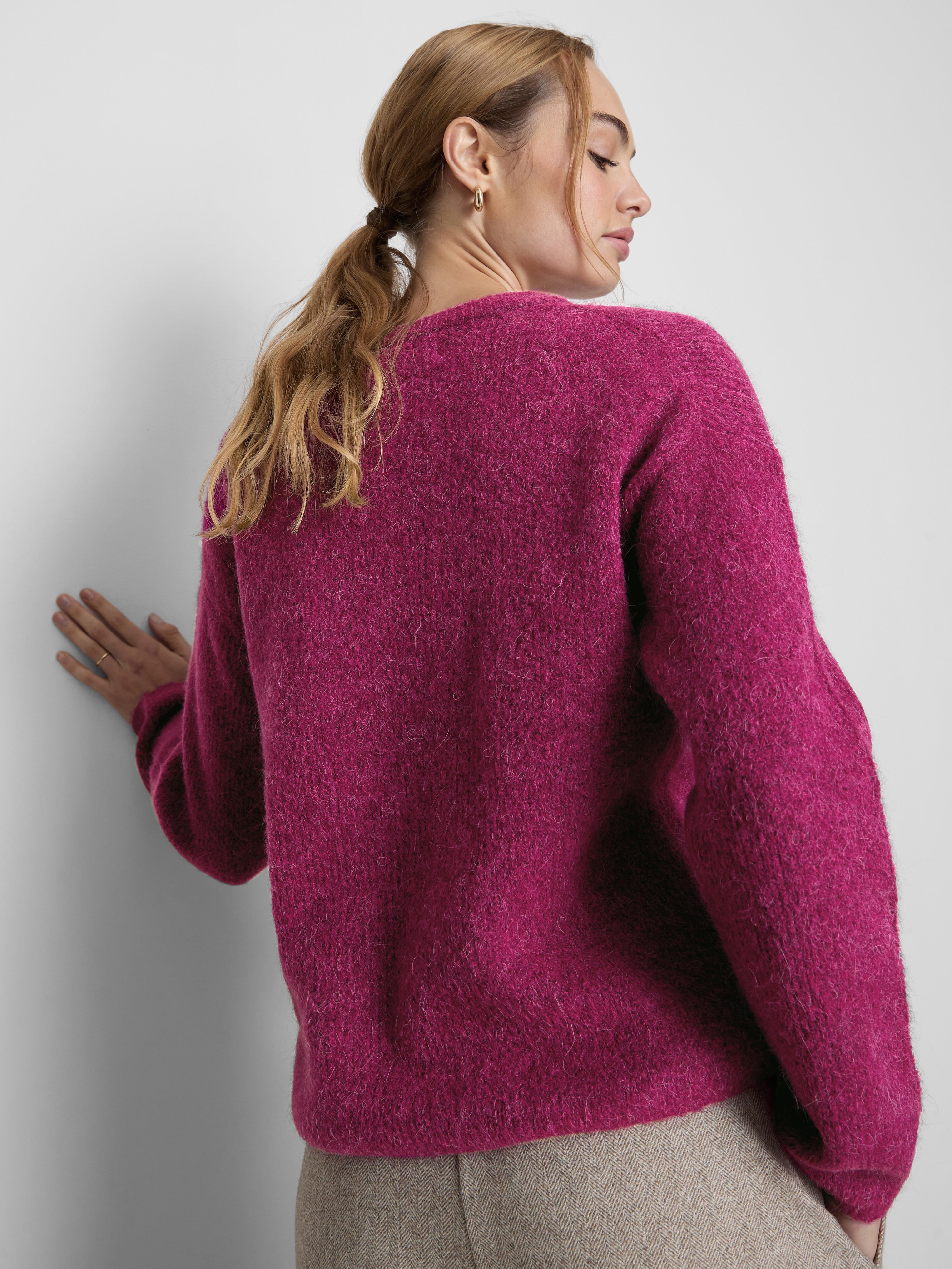 Women's Fuchsia The Edit Ribbed Crew Neck Sweate