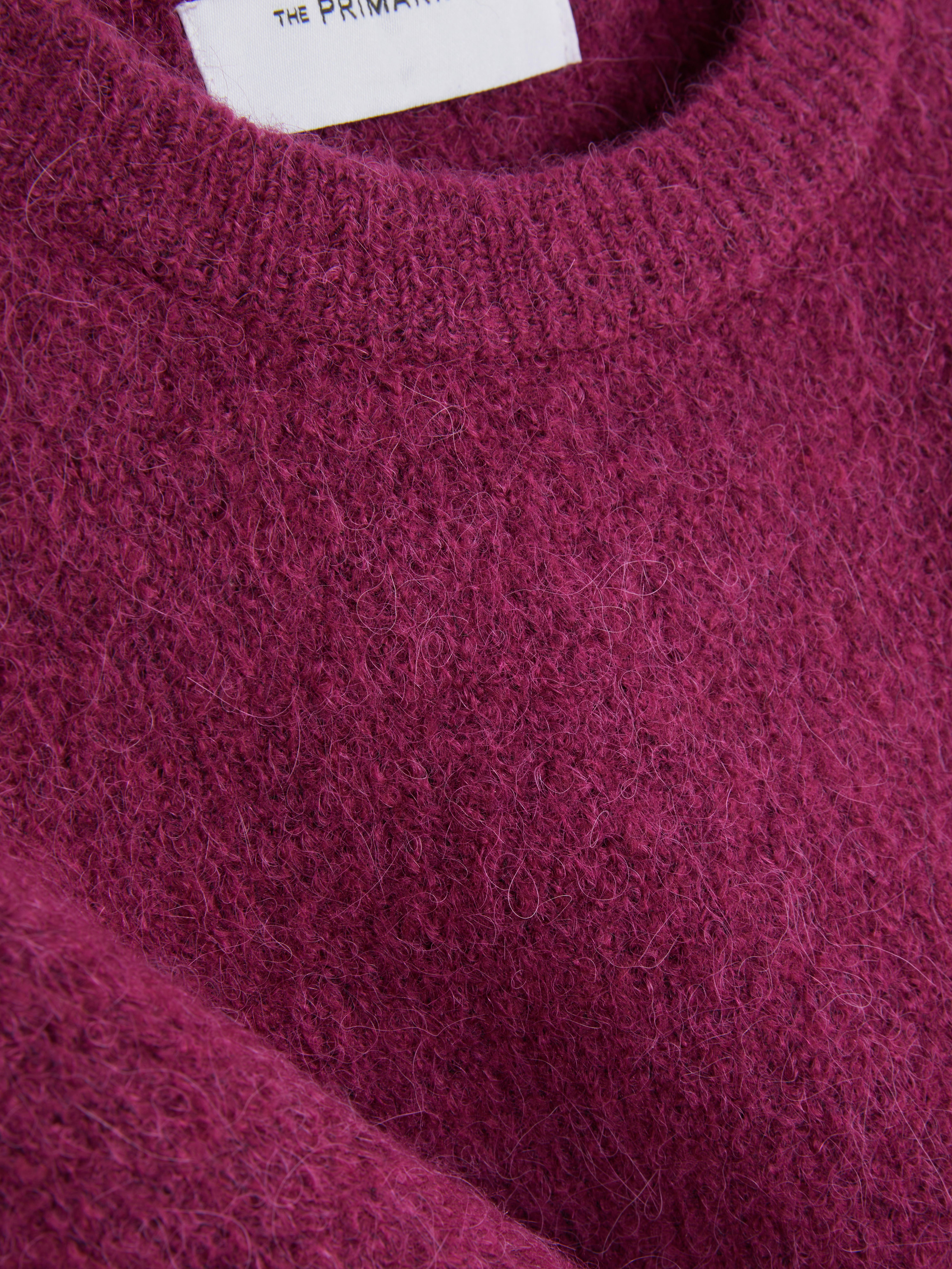 Women's Fuchsia The Edit Ribbed Crew Neck Sweate