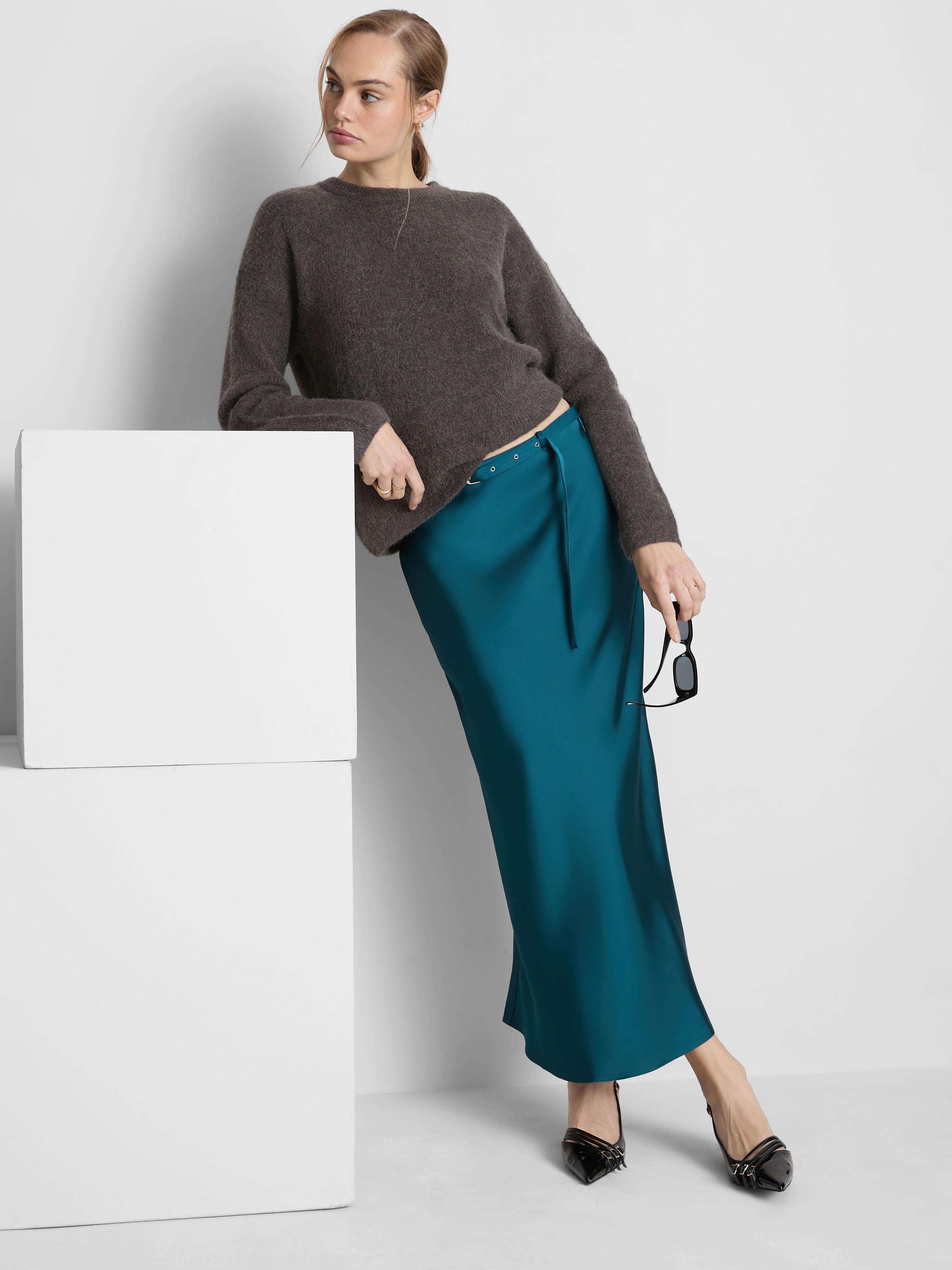 Women's Gray The Edit Ribbed Crew Neck Sweate