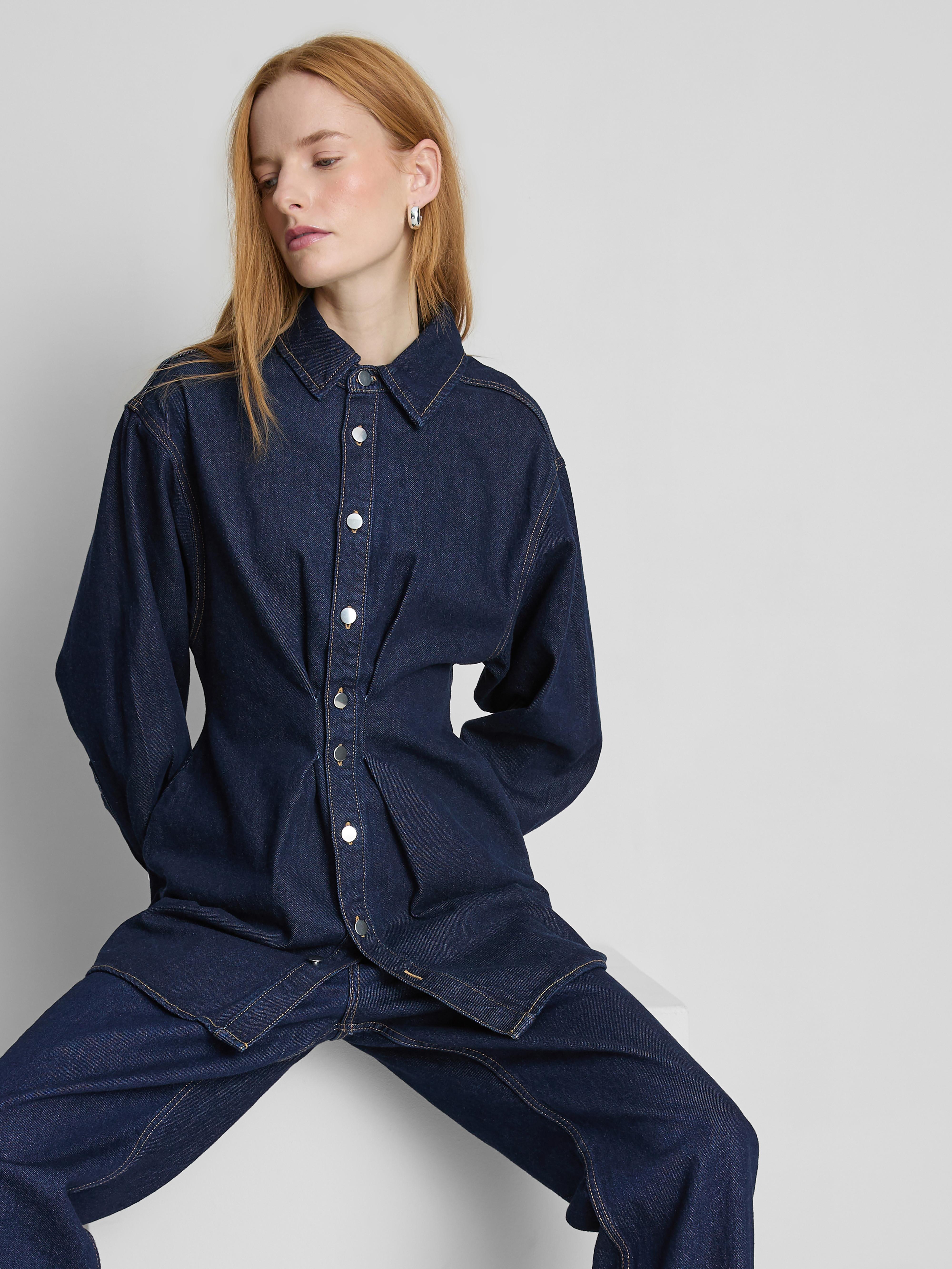 Cotton Denim Cinched Mini Dress