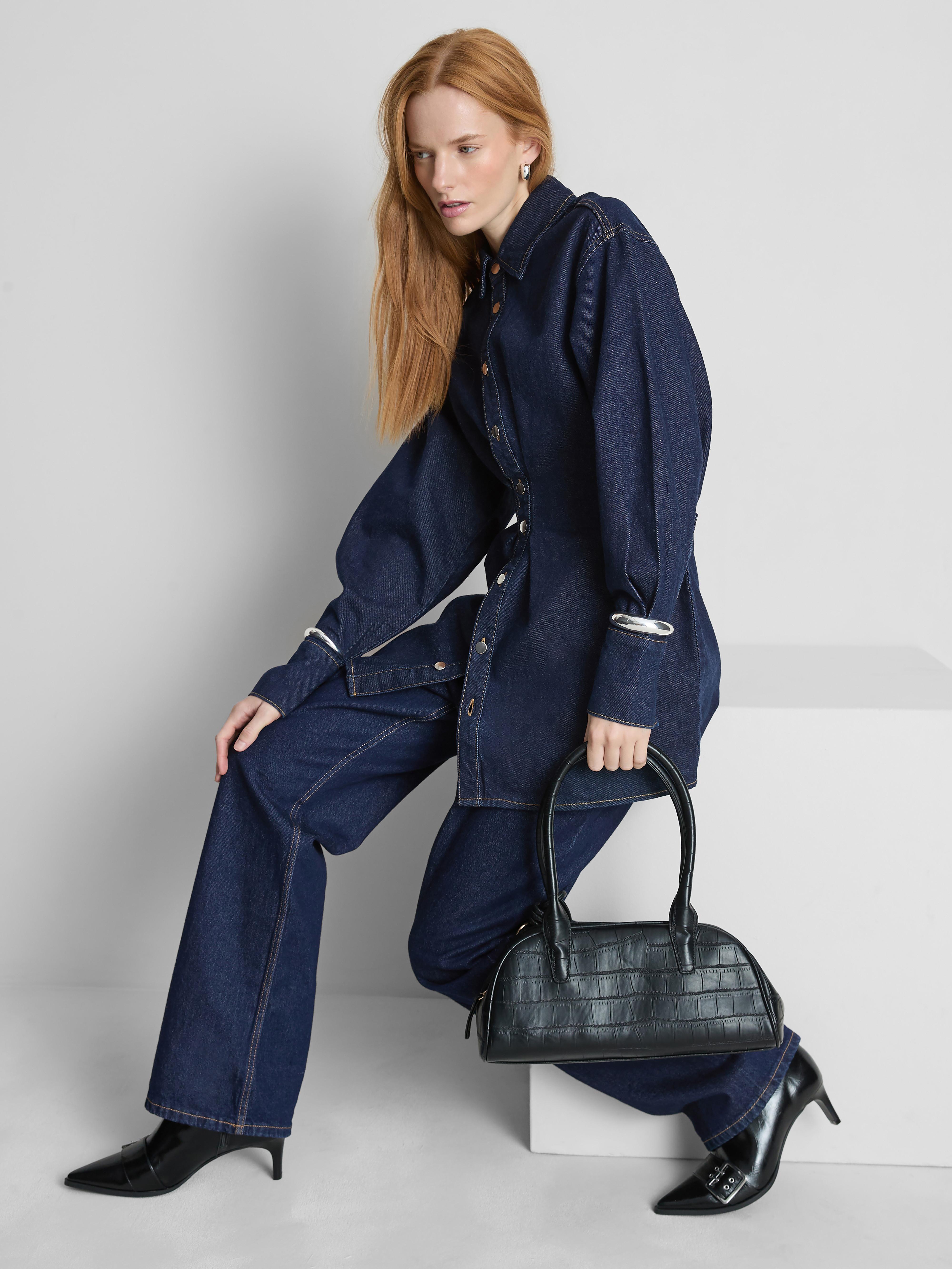 Cotton Denim Cinched Mini Dress