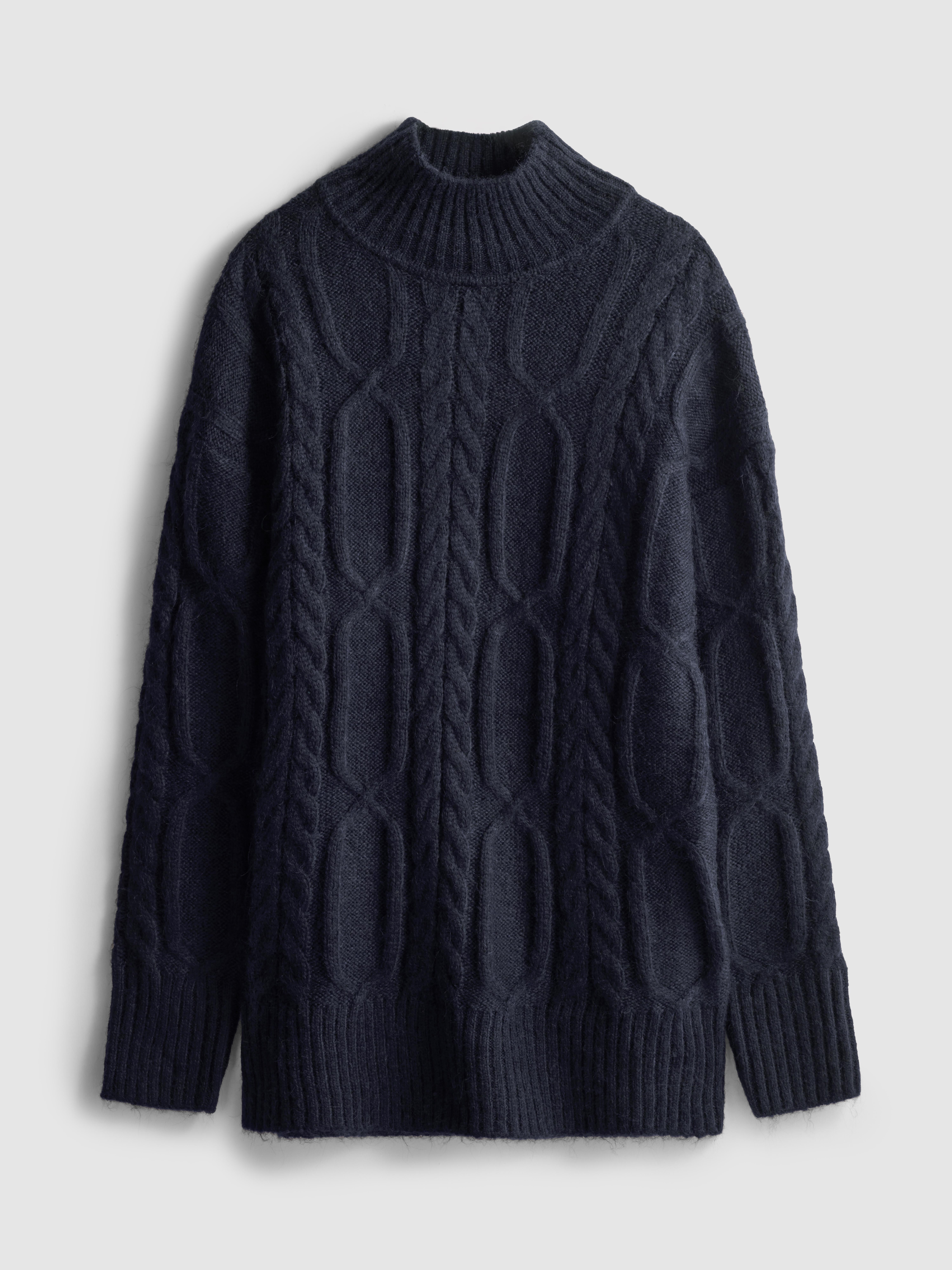 High Neck Cable Knit Jumper Navy