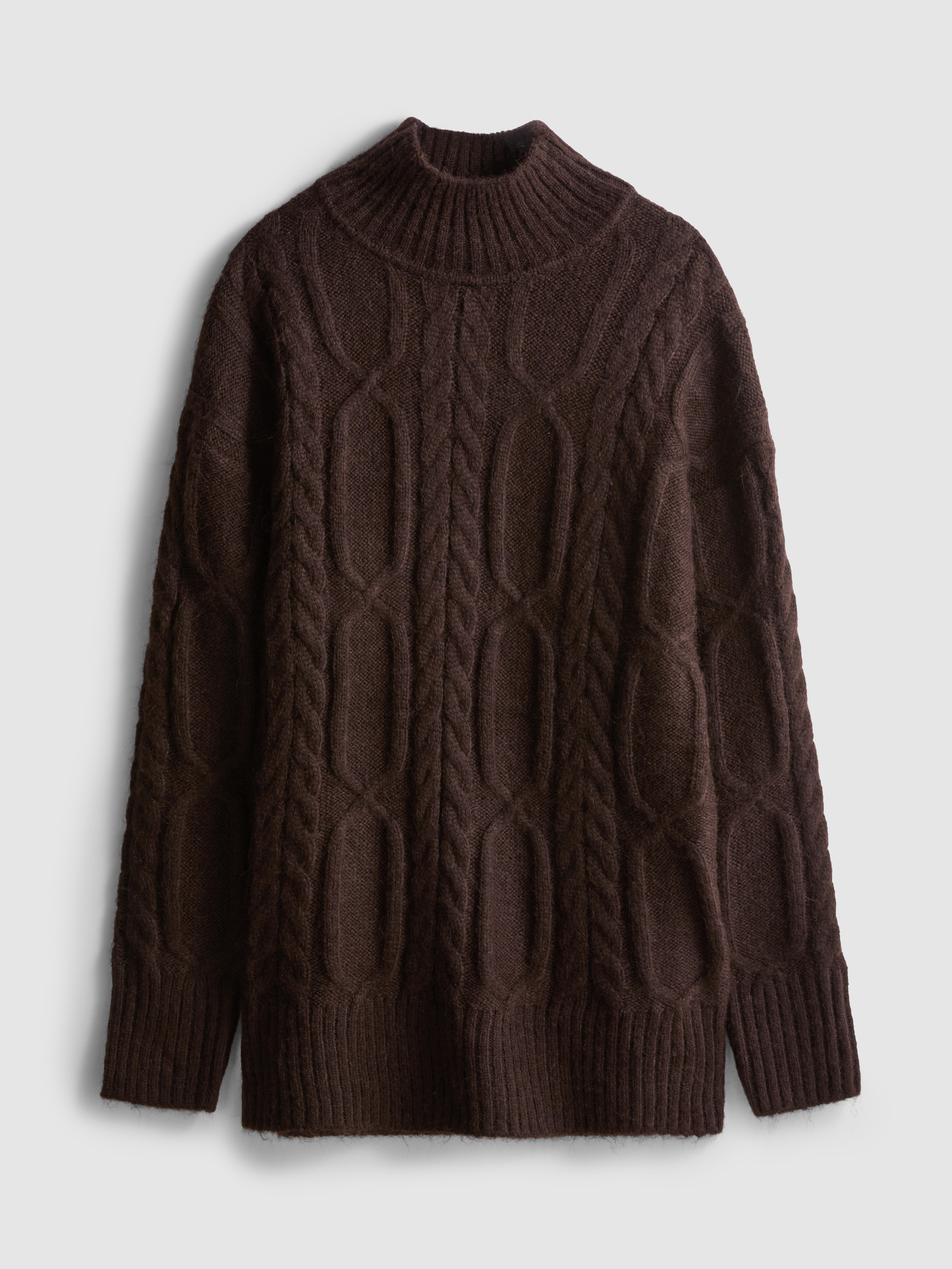 High Neck Cable Knit Jumper Chocolate
