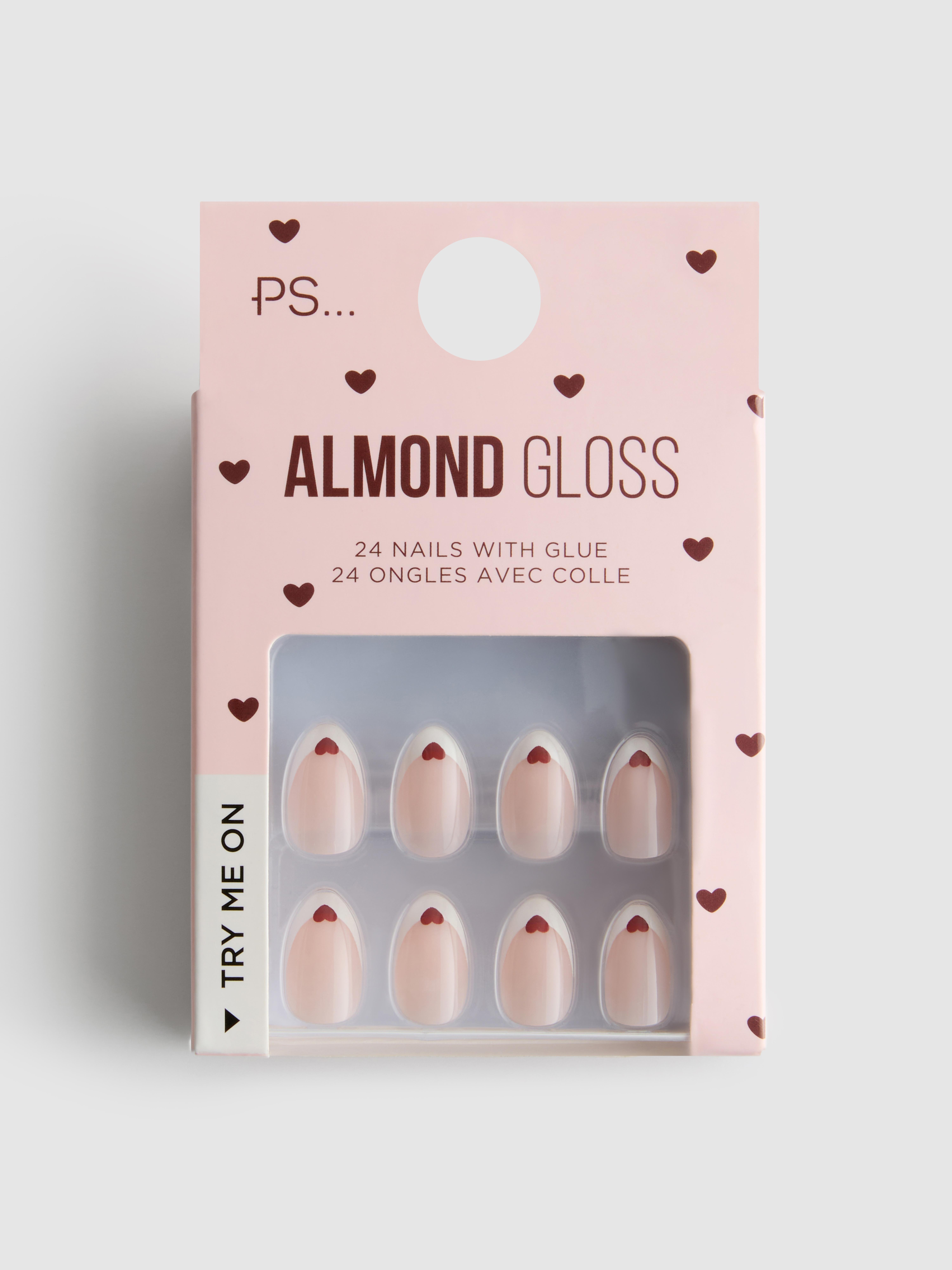PS... Love Heart Almond Gloss False Nails
