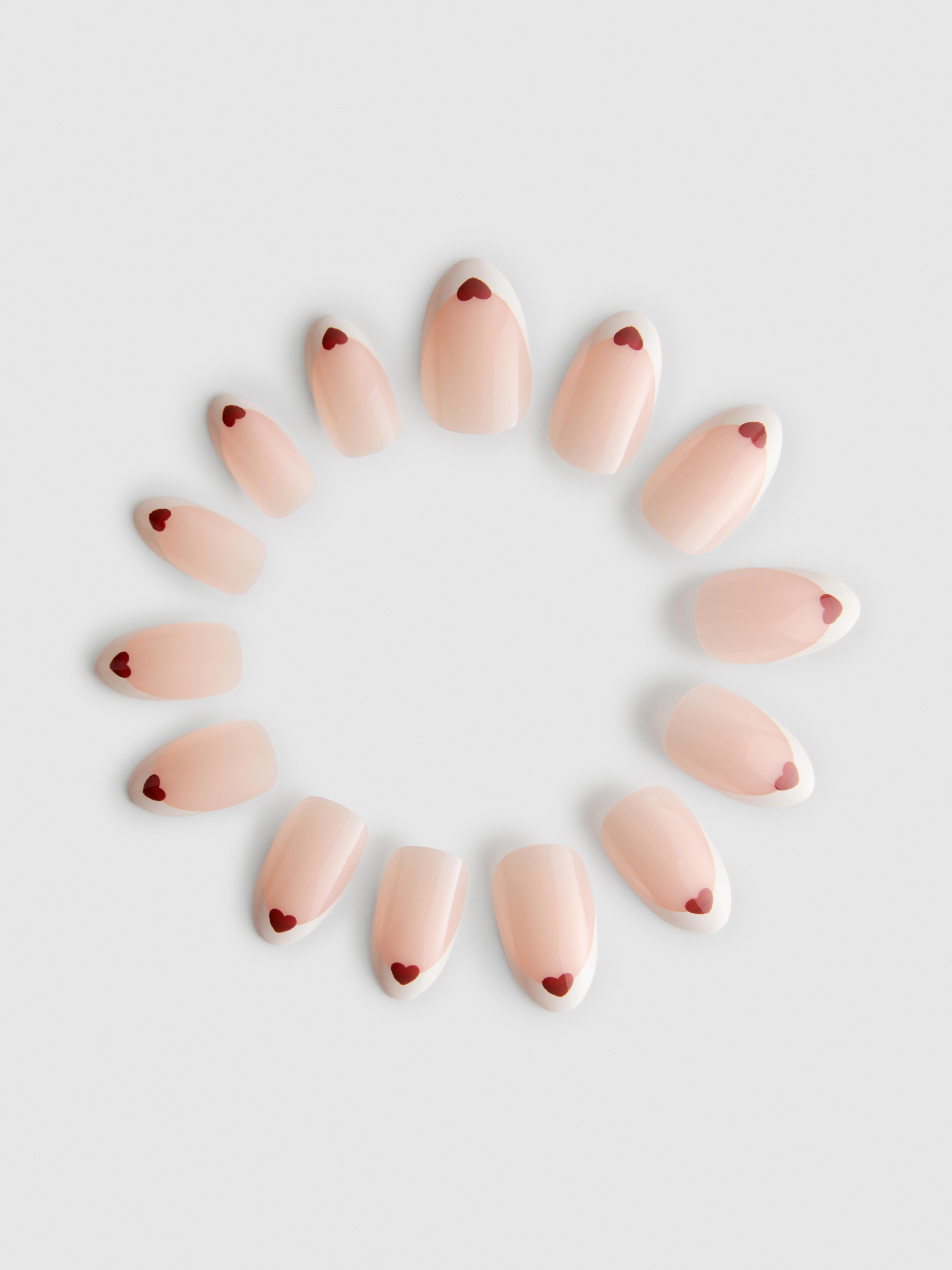 PS... Love Heart Almond Gloss False Nails