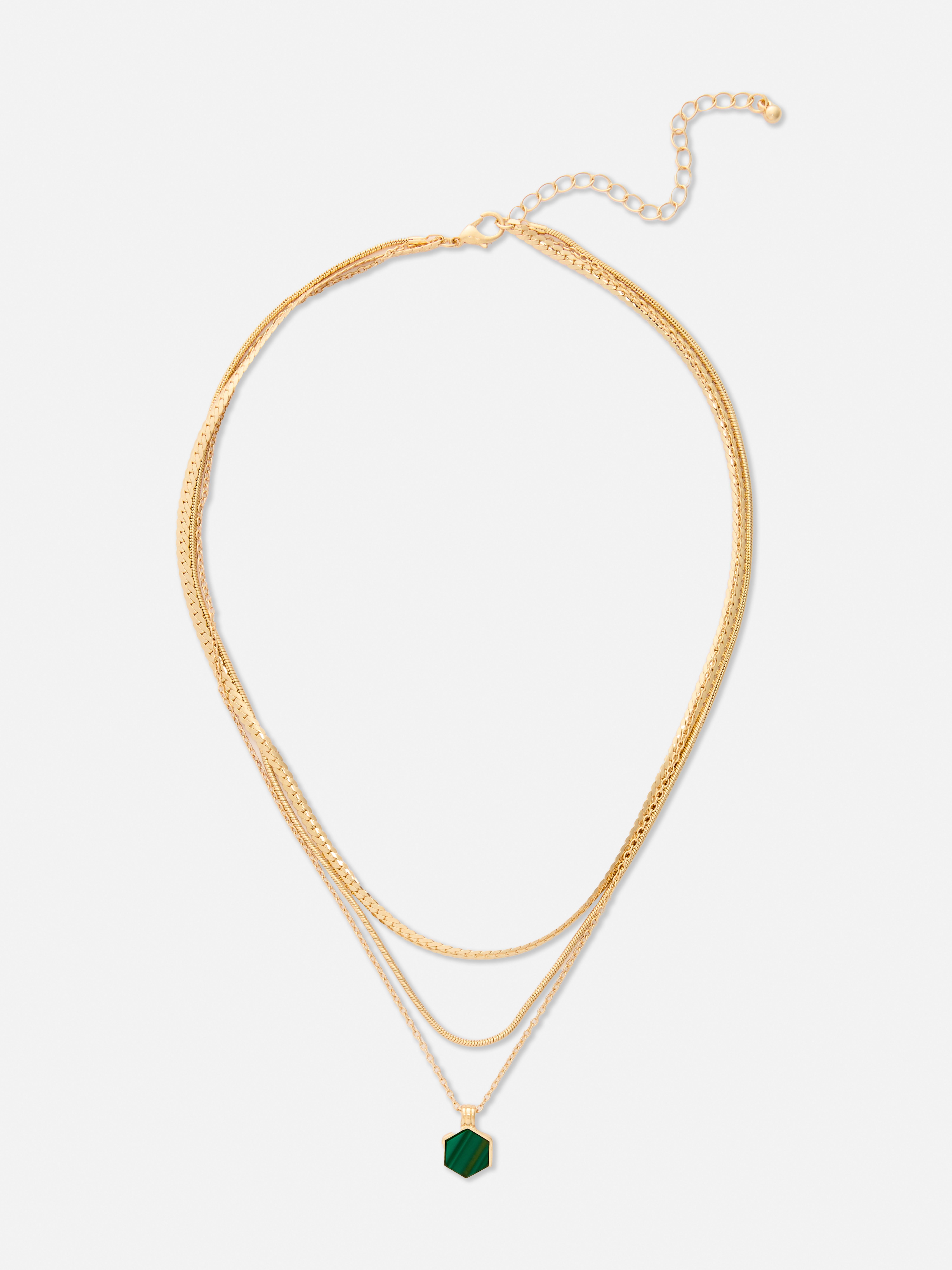 Hexagon Charm Three Strand Necklace