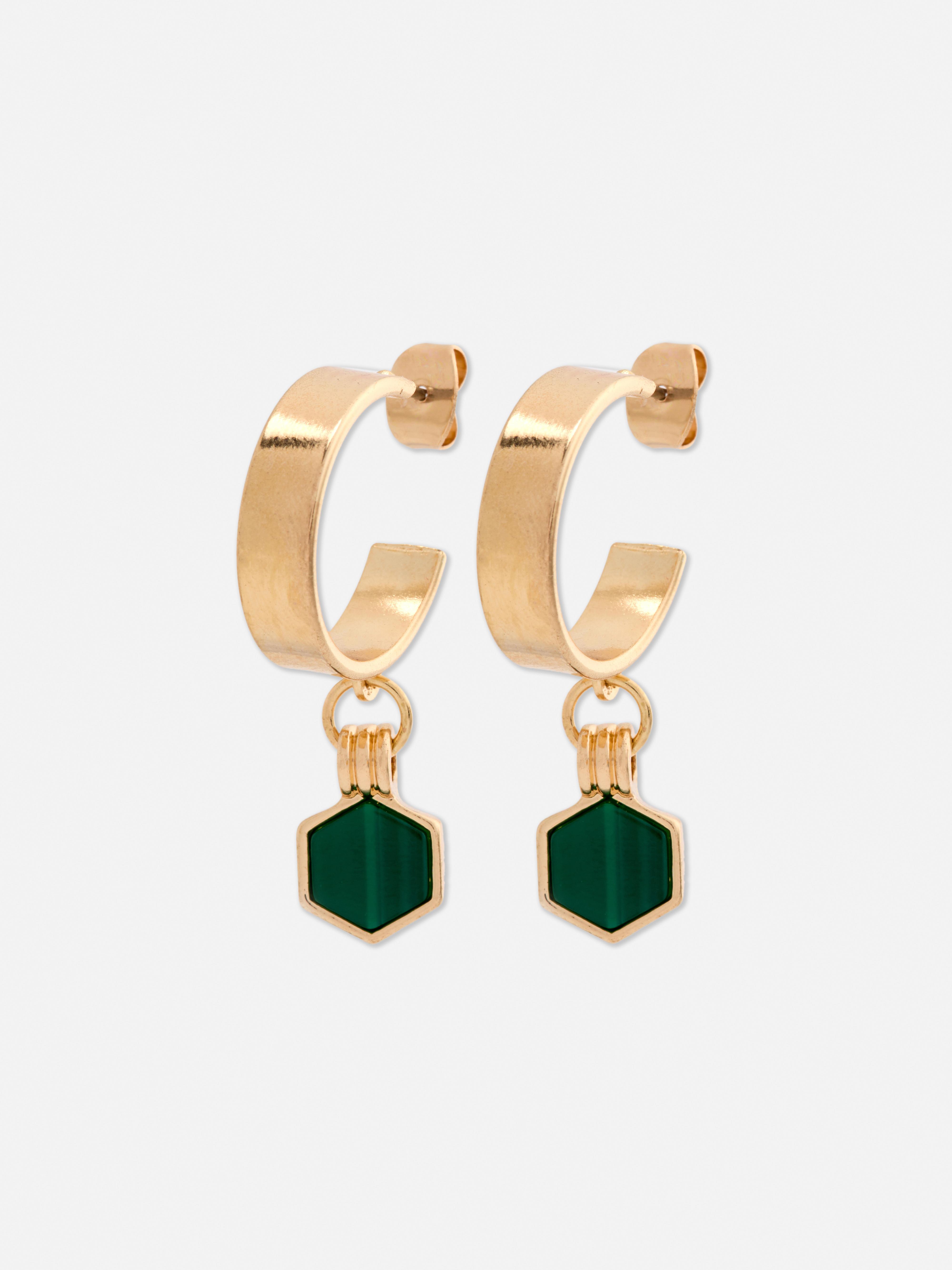 Hexagon Drop Huggie Earrings