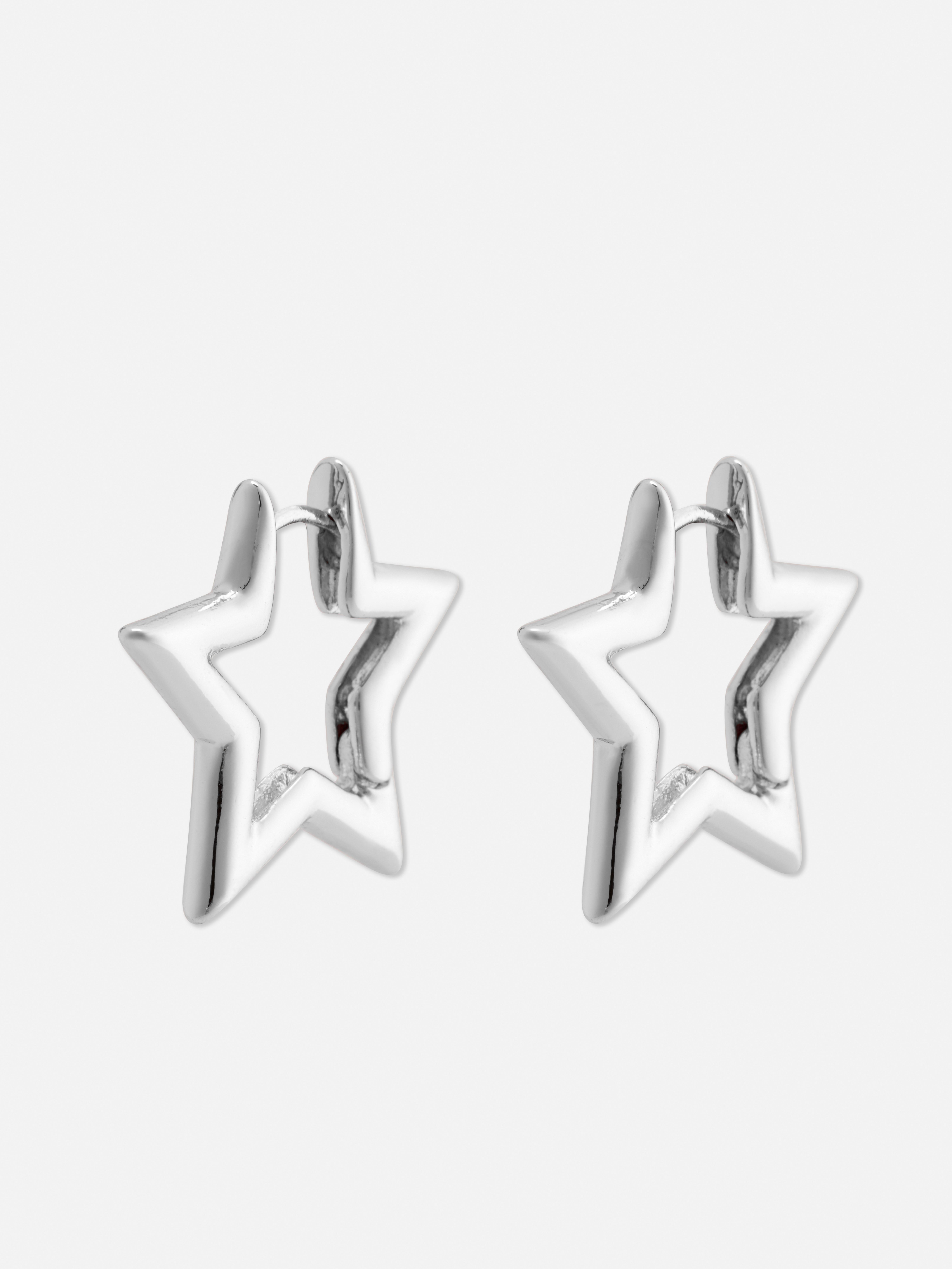 Star Hoop Earrings White