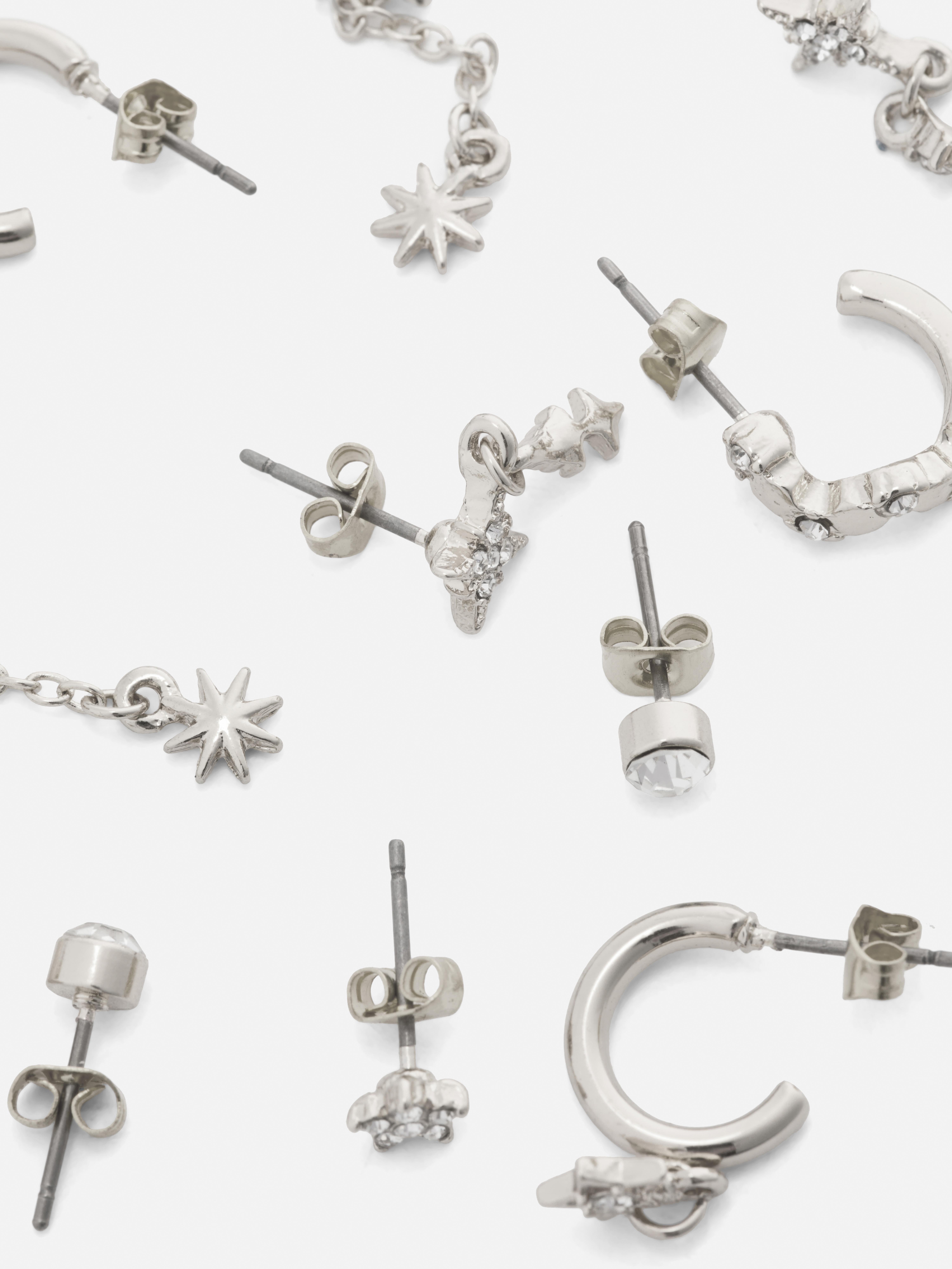 Lot de 6 paires de créoles et clous d'oreilles à breloques célestes
