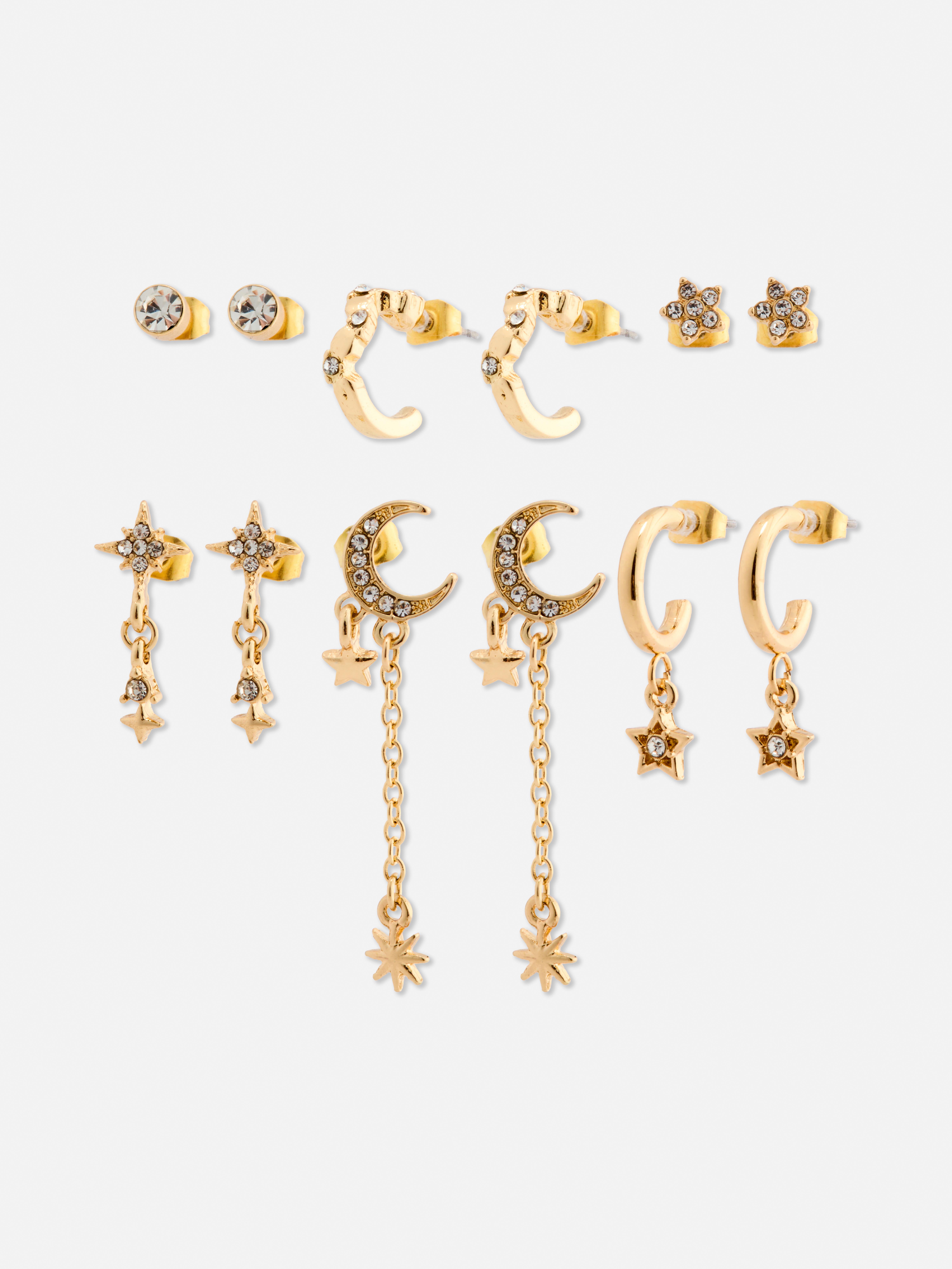 Lot de 6 paires de créoles et clous d'oreilles à breloques célestes Jaune