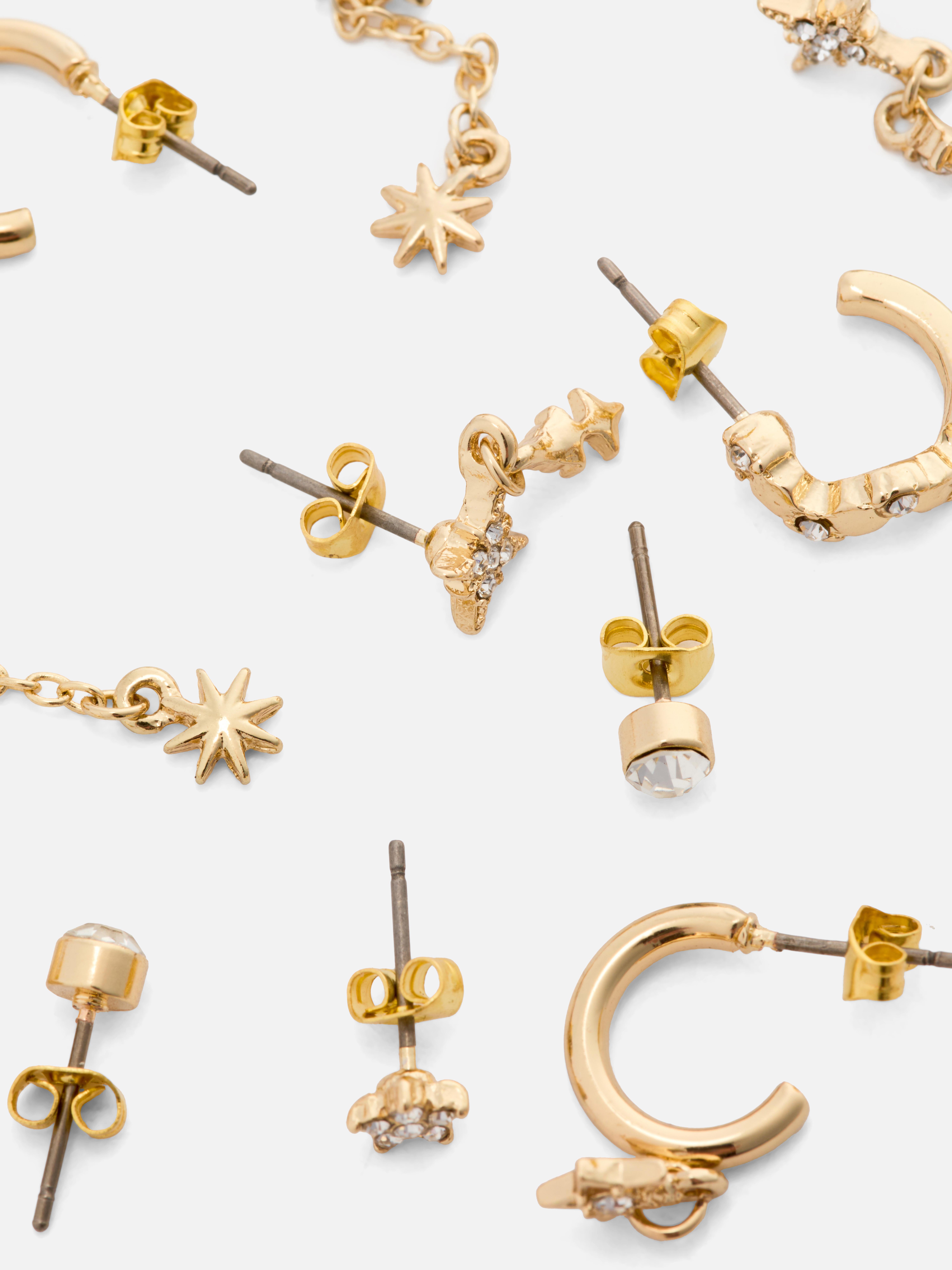 Lot de 6 paires de créoles et clous d'oreilles à breloques célestes