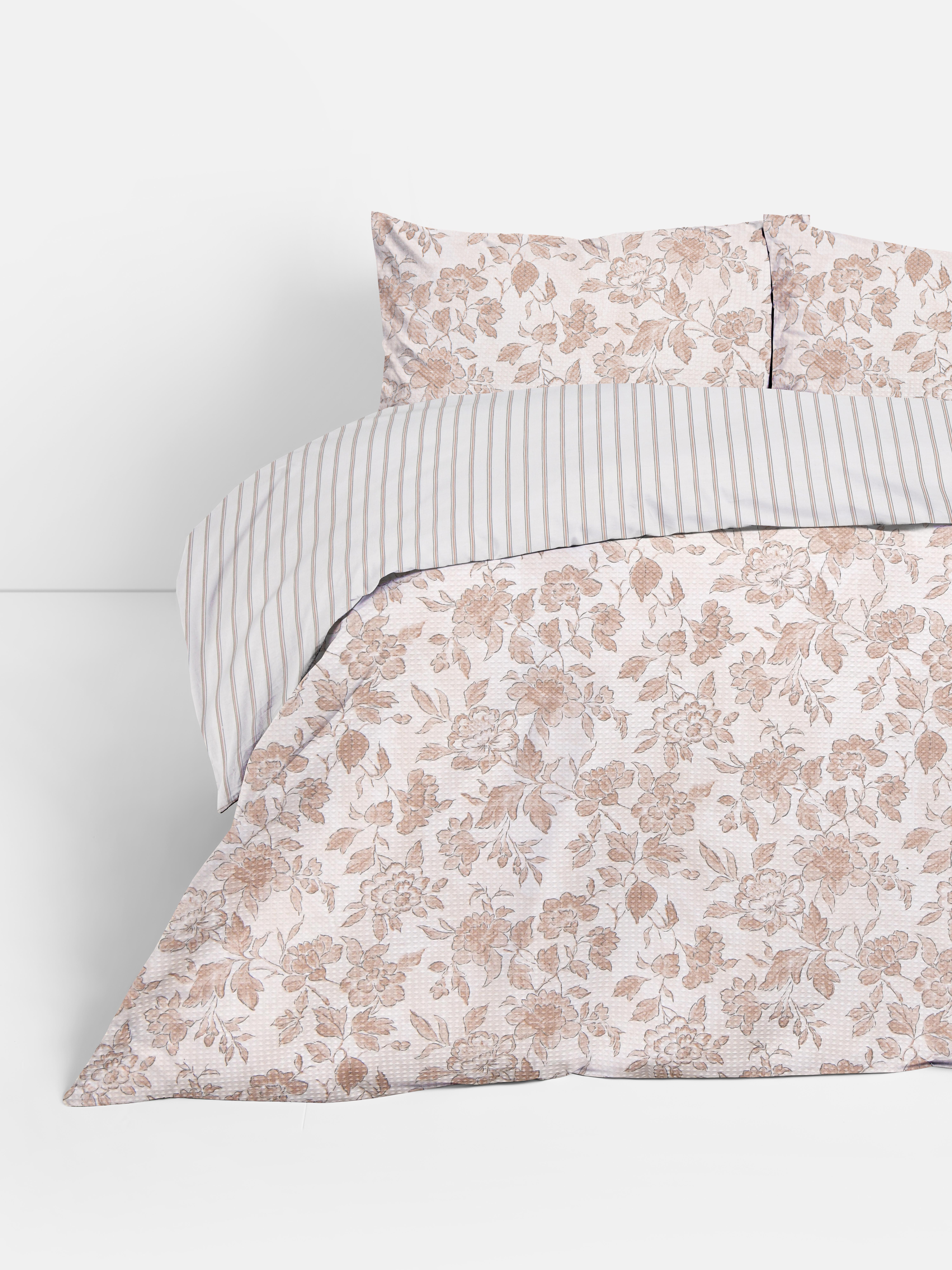 Bettwäscheset mit Waffelstruktur und Blumenmuster, Super-Kingsize