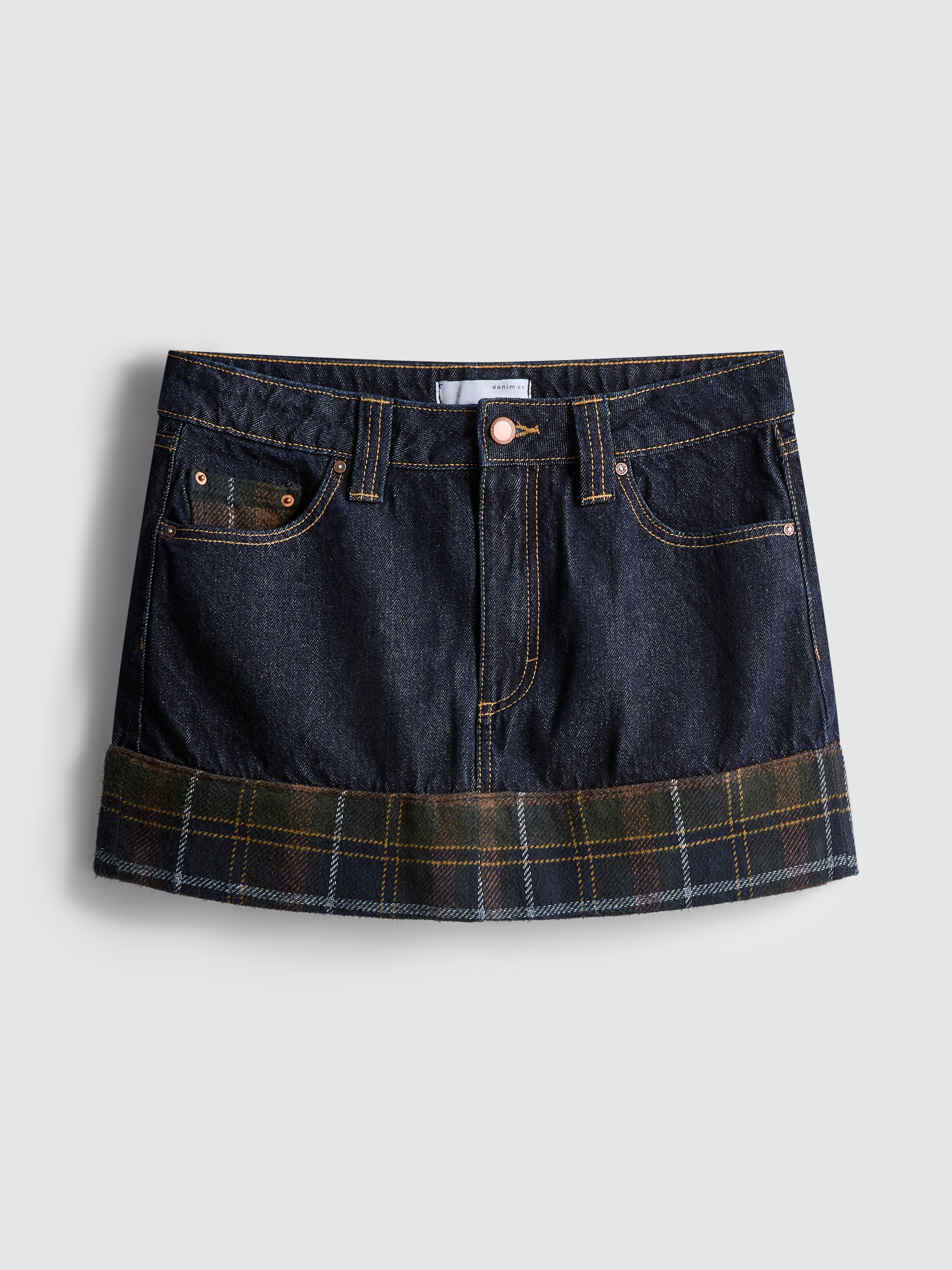 Jupe mi-longue en jean à carreaux